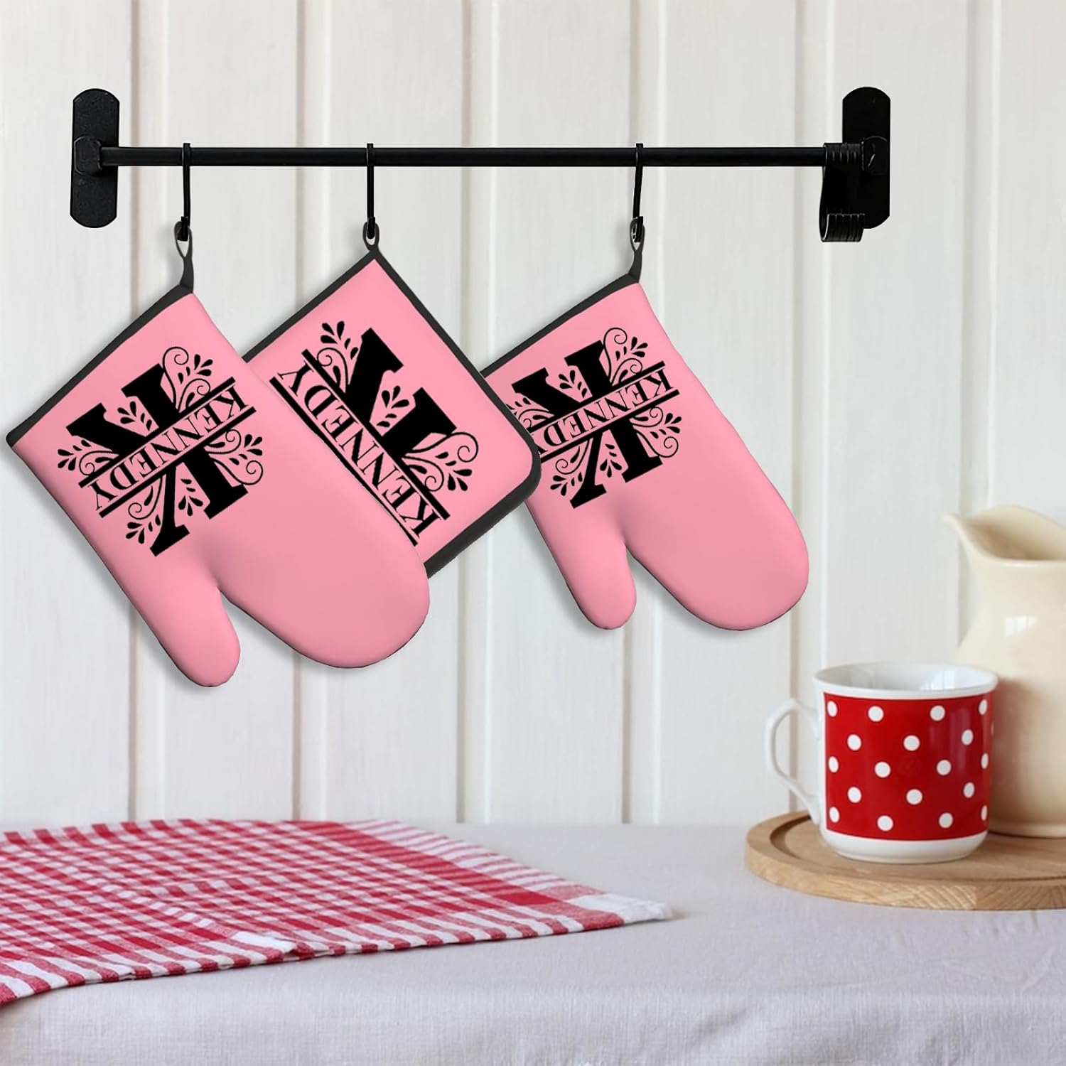 Custom Oven Mitts Pot Holders Personalized Name and Photo Heat and Slip Resistant Oven Mitts for Friends Family Kitchen Cooking Baking Grilling Gift