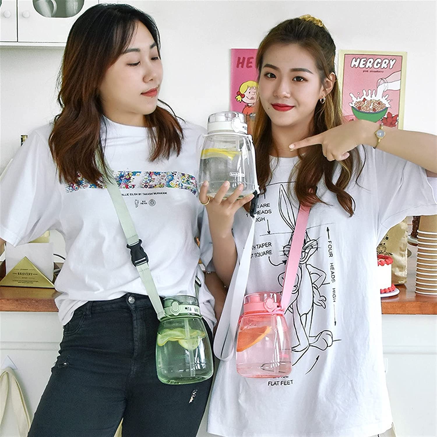Wasserflasche Trinkflasche Sportflasche Trinkflasche Für Wasser, Niedliche Wasserflasche, Doppeltes Getränk, BPA-frei, Wasserflasche, Flaschen Mit Riemen Wasserflaschen Trinkflaschen ( Blue : White-13