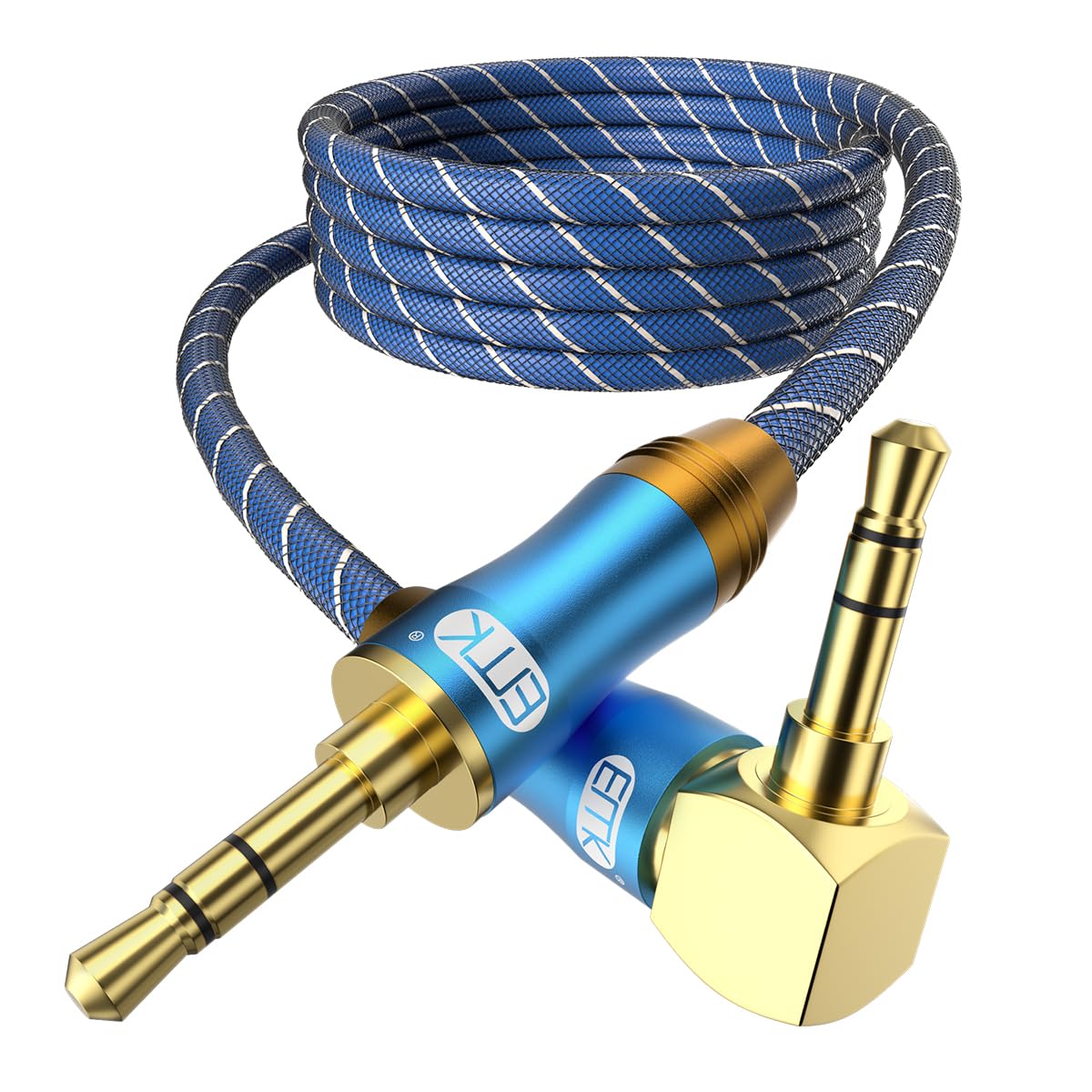 EMK 90 Degree Right Angle Aux Cable - [24K Gold-Plated,Sound Quality] Audio Stereo Male to Male Cable for Laptop, Tablets, MP3 Players,Car/Home Aux Stereo, Speaker or More(16.5FT/5M)