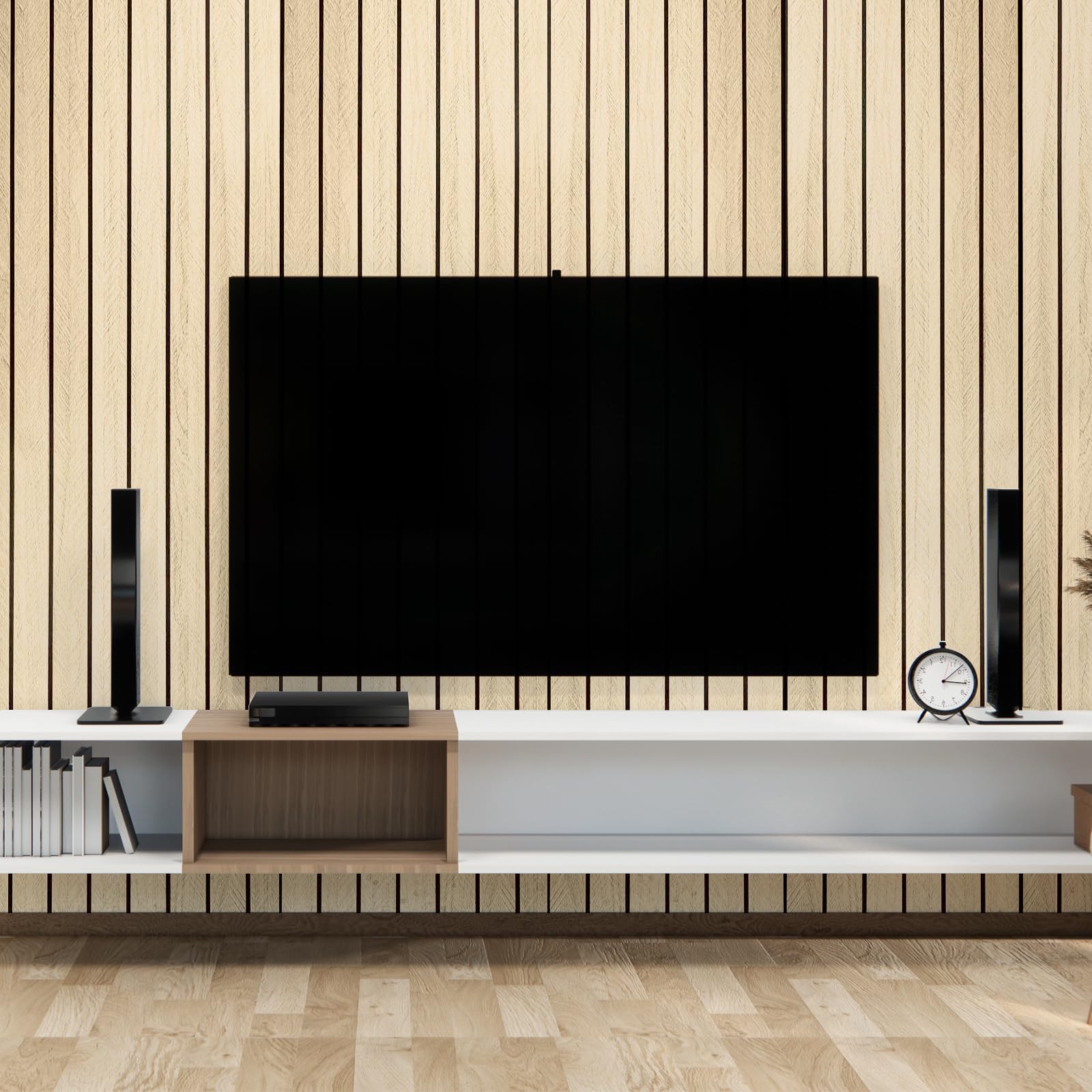 Panneaux acoustiques auto-adhésifs Panneaux muraux en bois, 300x40cm Panneaux muraux en bois Décoration murale, Panneau de protection acoustique 3D à lamelles en placage de bois Panneaux de plafond