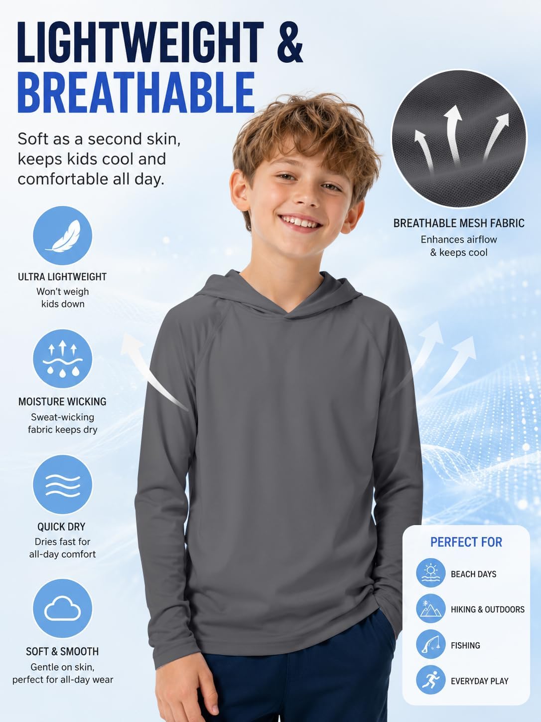 ZITY 5 Pack Rash Guard for Boys Girls Long Sleeve Hooded Swim Shirt Kids UPF50+ Sun Protection Fishing Shirt
