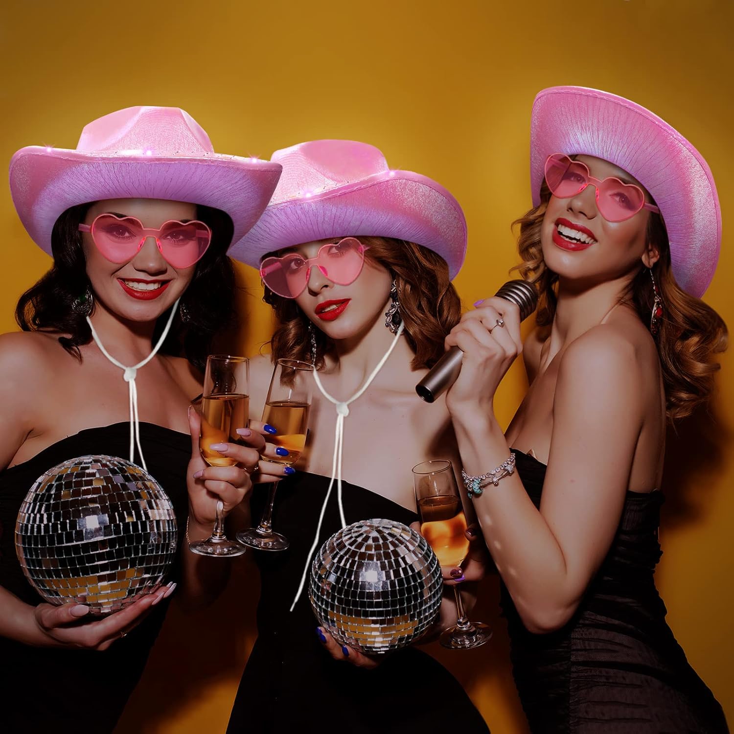 Zhanmai 8 Pieces Cowboy Hat LED Light Up Hat and Heart Sunglasses Sparkly Space for Cowgirl Women Halloween Costume - Image 6