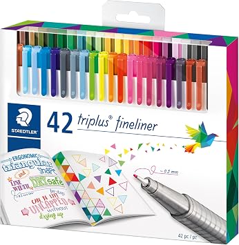 STAEDTLER Triplus Fineliner 334 Superfine Point Pens, 0.3 mm, Assorted Colours, Pack of 42