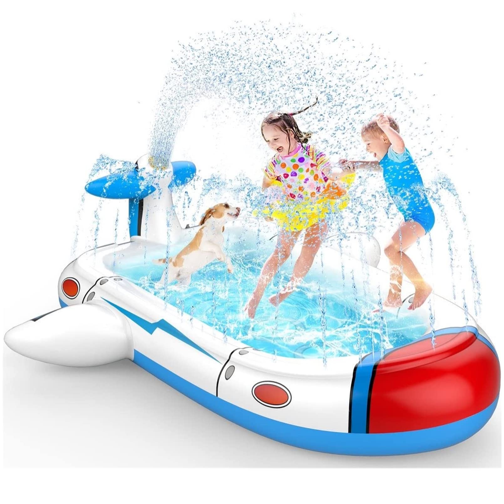 AM ANNA Kiddie Pool for Toddlers, Space Ship Splash Pad for Kids Ages 4-8, 70" Inflatable 3-in-1 Swimming Pool for Kids, Kids Pool Backyard and Outside Sprinkler Play Mat Baby Wading Pool (Space Ship)