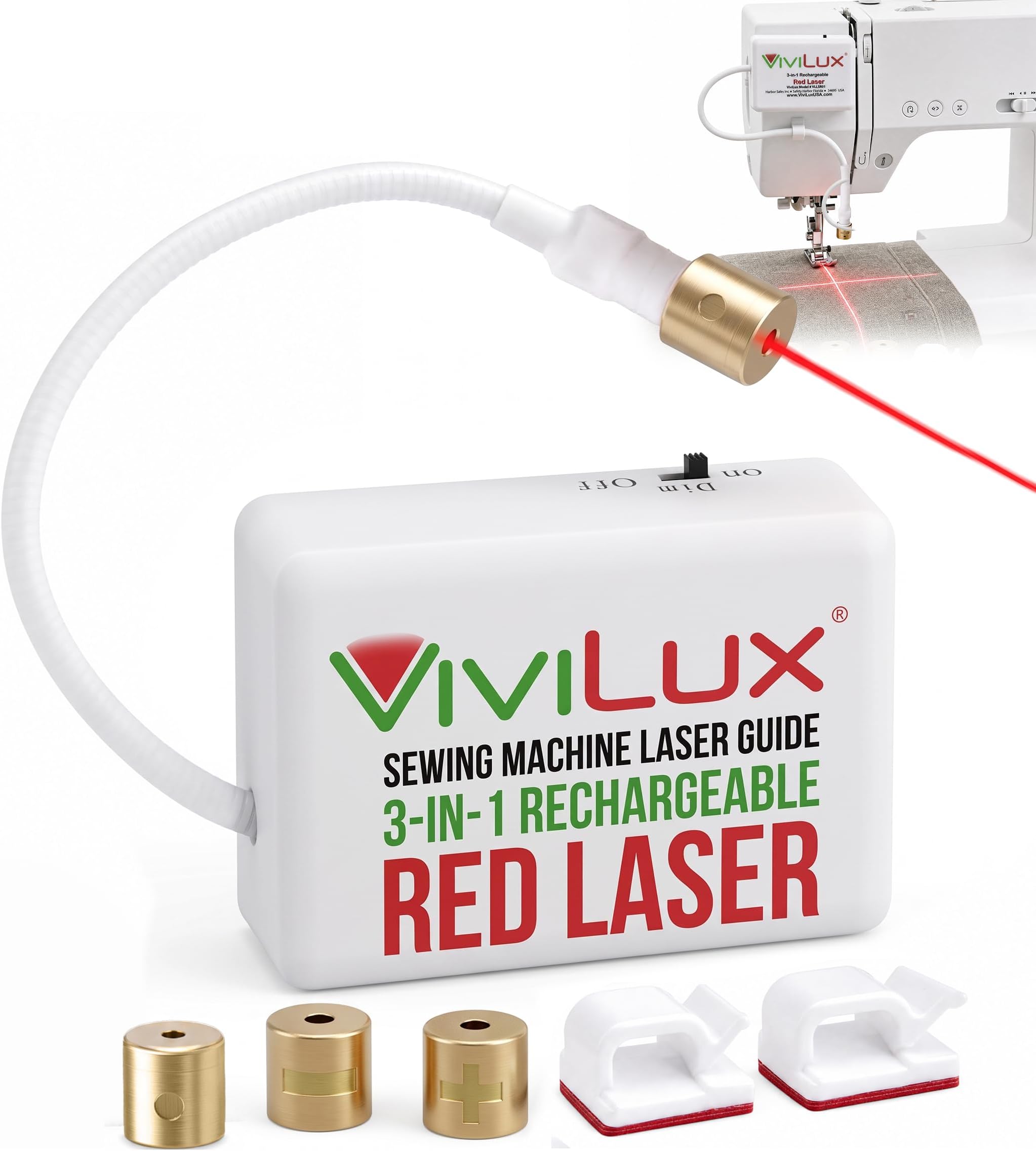 ViviLux 3-in-1 Red Laser Guide, Cordless Rechargeable Sewing Light, 20+ Hr