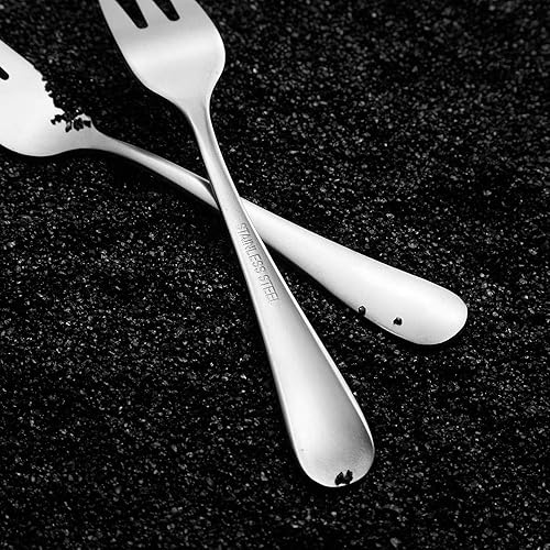 Vista 5 de Snamonkia Appetizer - Juego de 12 tenedores pequeños de acero inoxidable, 5.4 pulgadas, tenedores de postre de acero inoxidable, 3 dientes