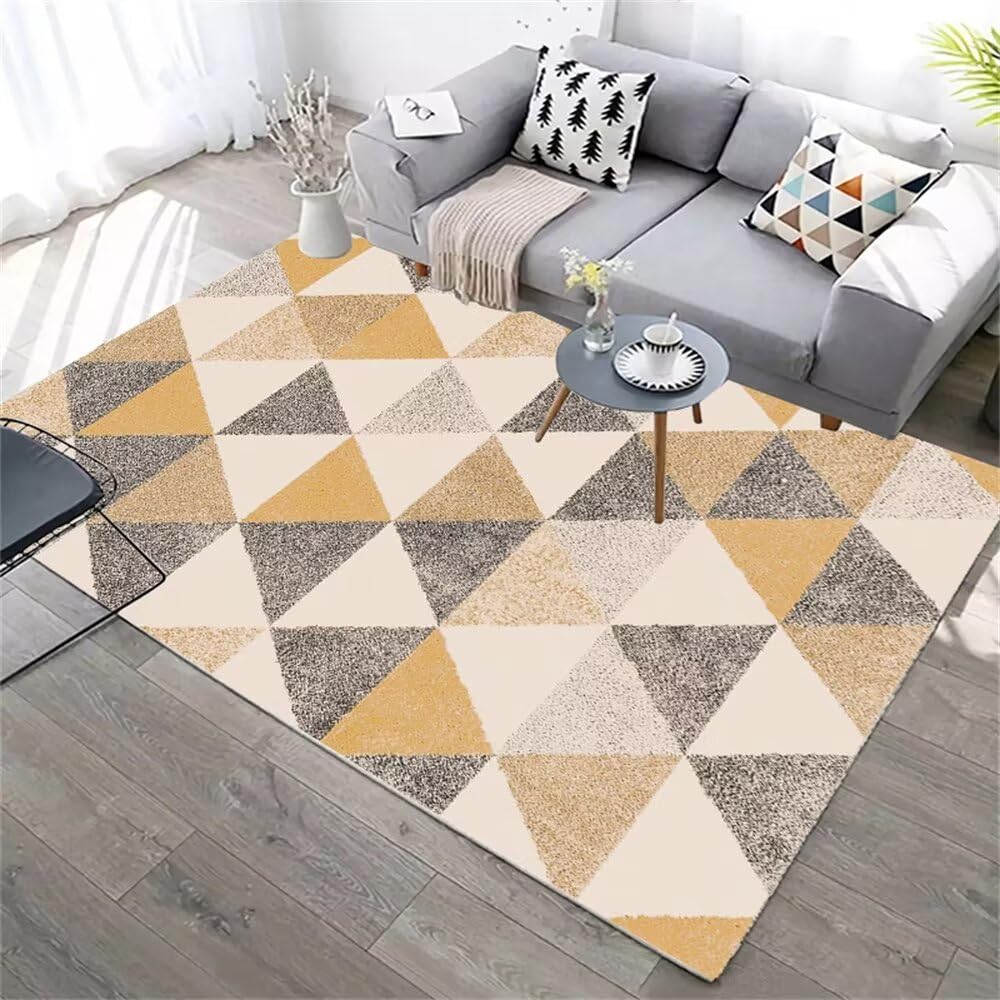 Tapis de salon gris-jaune 80x150cm rectangulaire pour terrasse et intérieur