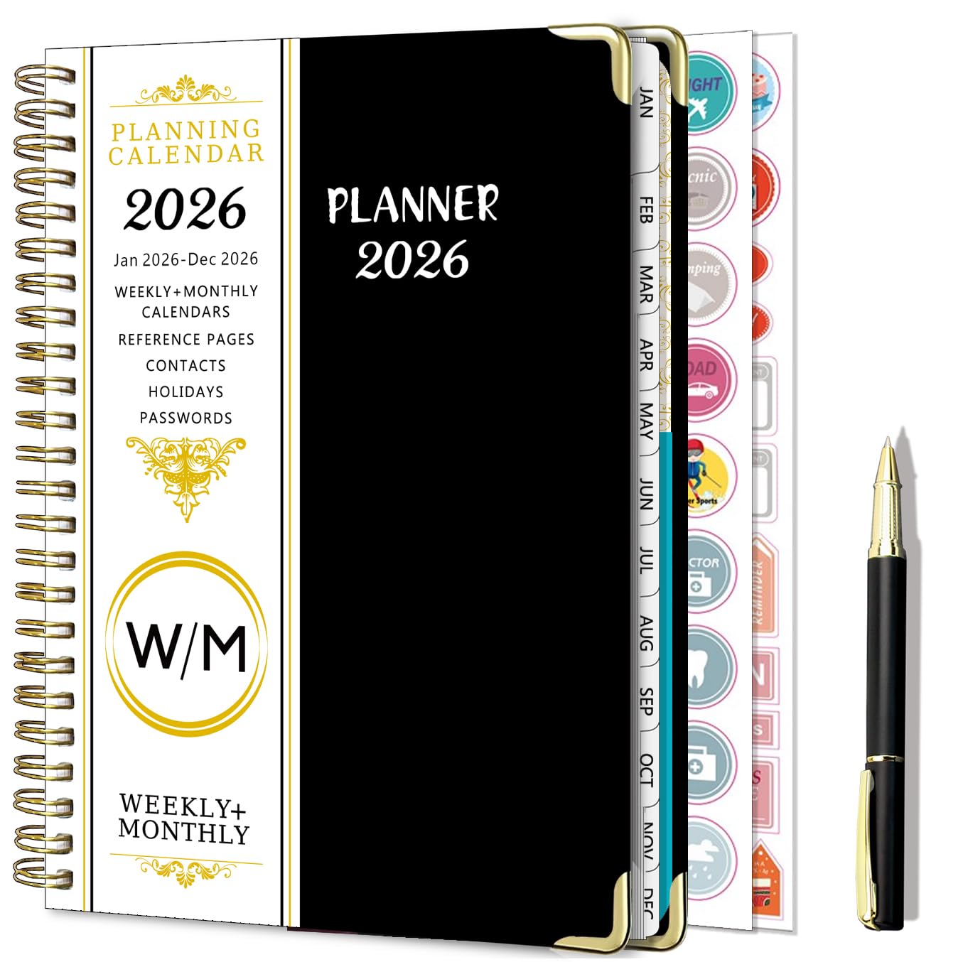 Agenda 2026 Semainier Spirale A5 Pâquerette - Planner Scolaire Et Professionnel Avec Autocollants, Stylo Et Onglets Mensuels