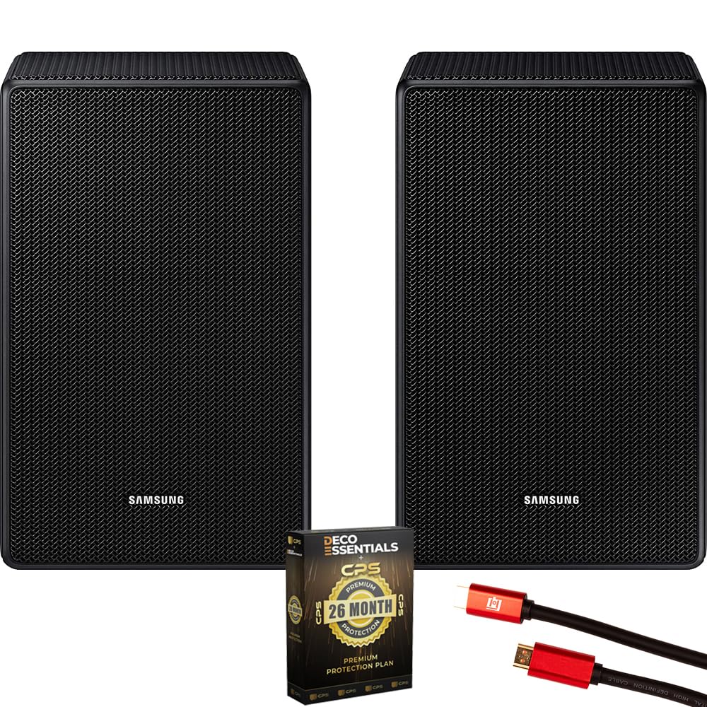 Samsung SWA-9500S/ZA Wireless Rear Speaker Kit with Dolby Atmos for Soundbar Surround Sound Bundle with 4K HDMI Cable & Deco Essentials CPS Exclusive 26 Month Protection Pack (BEACH-CPS-26500)