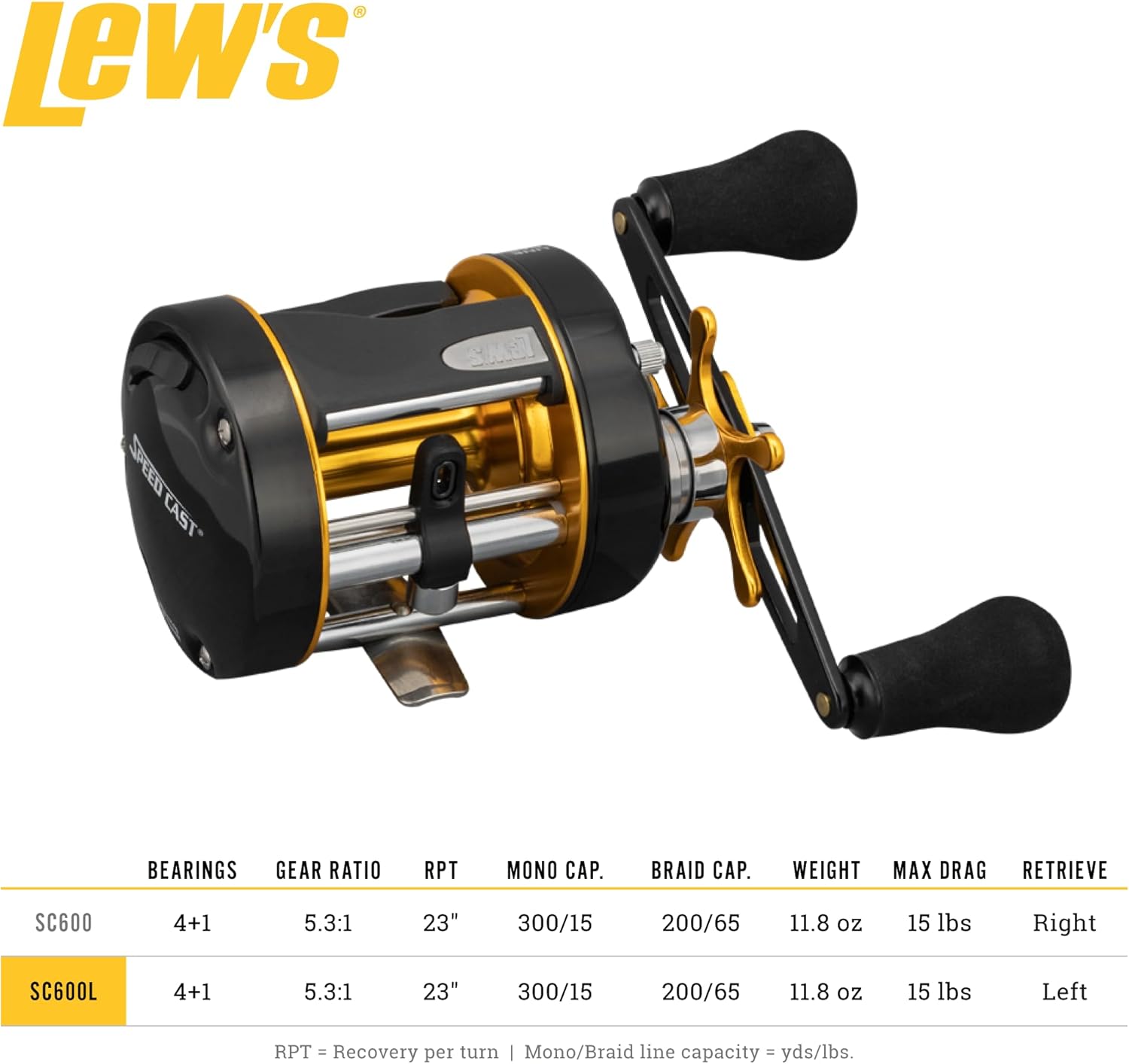 Lew's Speed Cast Conventional Fishing Reel, 5.3:1 Gear Ratio, Aluminum Frame, Premium 5 Stainless Steel Ball Bearings
