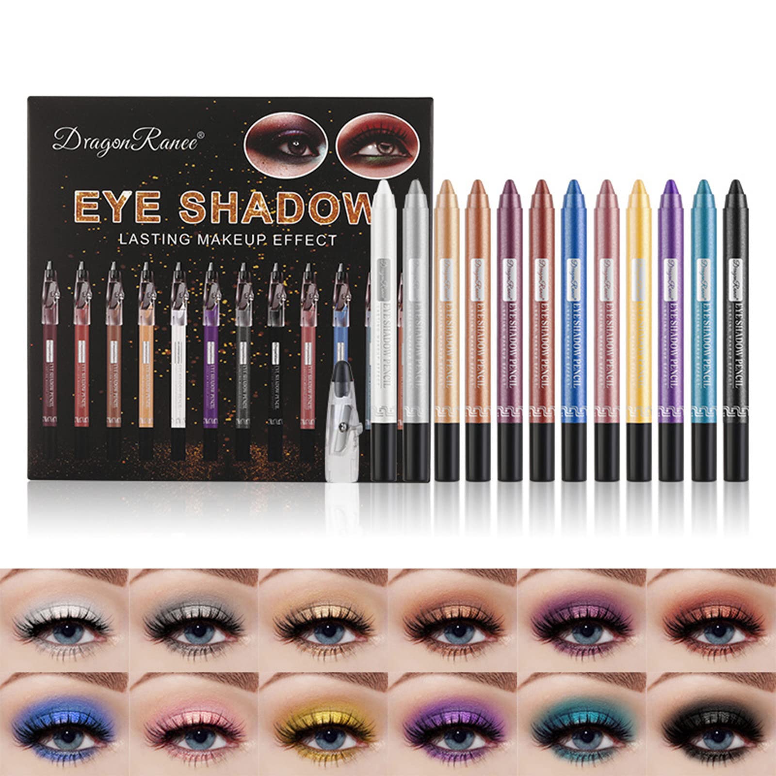 Joyeee Juego de lápiz de sombra de ojos 12 colores, Nacarado brillante modificación de ojos barra sombra de ojos en crema, larga duración y resistente al agua, Pro kit de crayón de maquillaje ojos#3