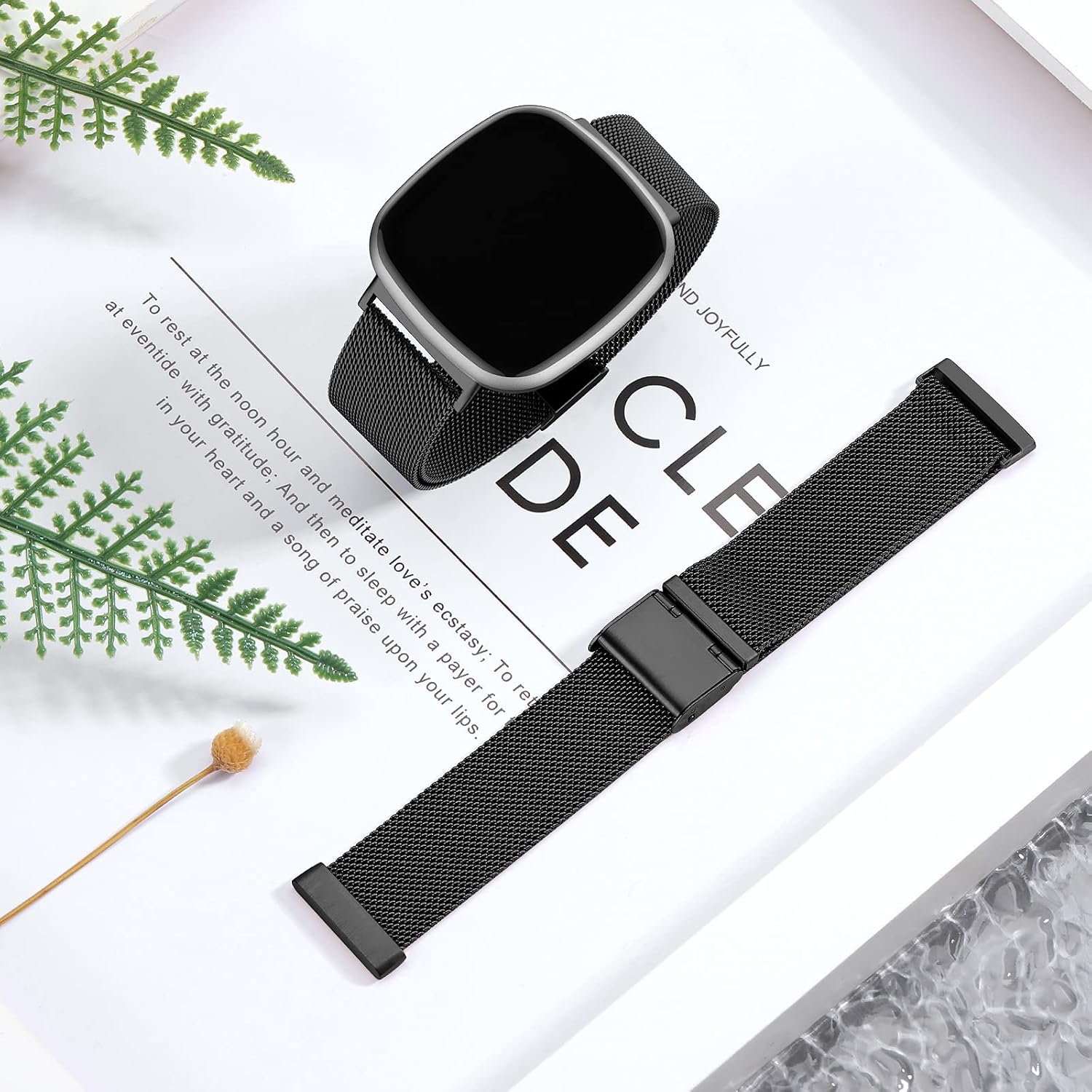 GEAK Compatible with Fitbit Versa 3 Bands/Fitbit Sense Bands Women Men, Adjustable Stainless Steel Metal Replacement Strap Wristband with Unique Buckle for Fitbit Versa 3/Sense Small Black