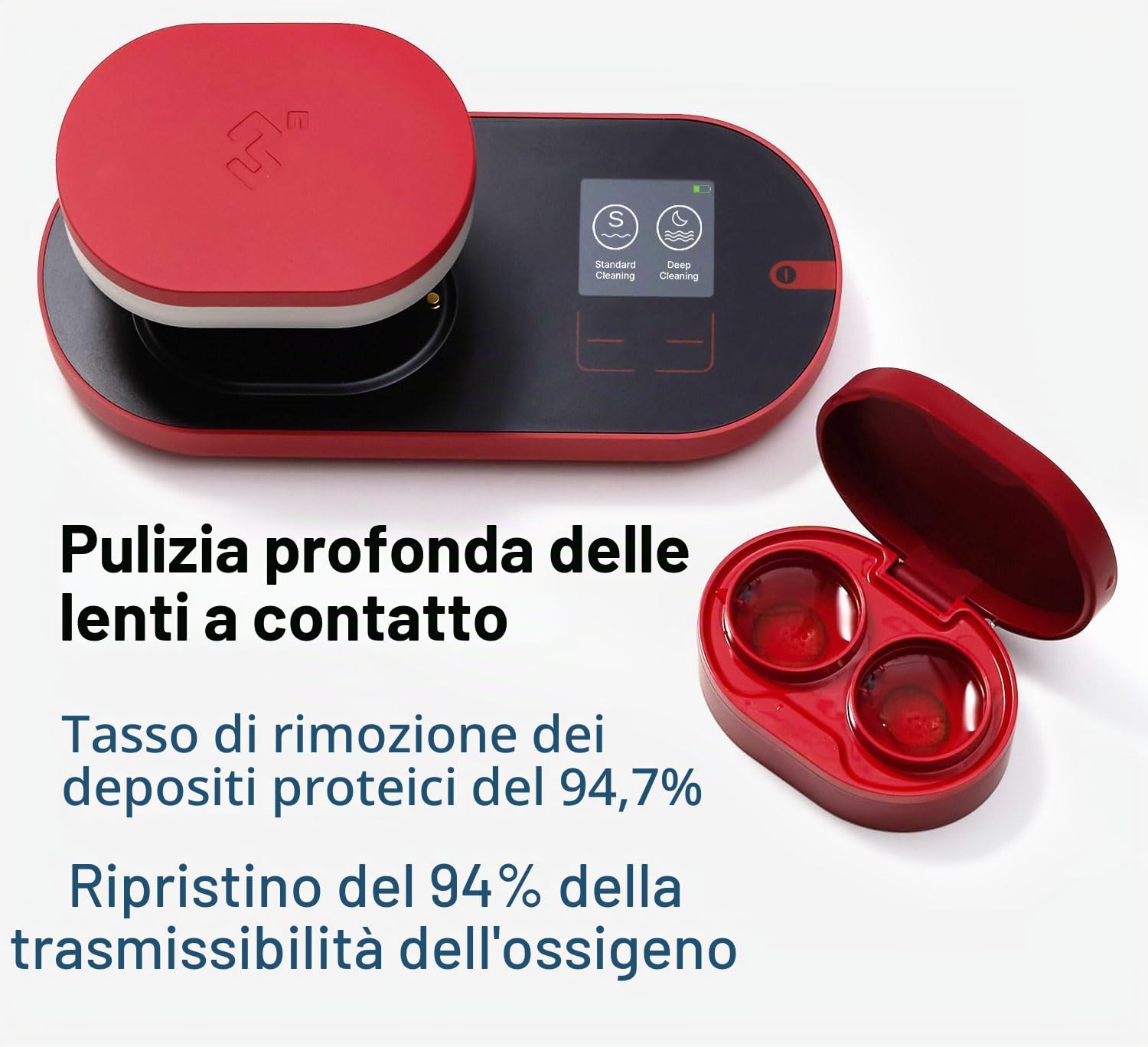 ReO2 Detergente per Lenti a Contatto, Tecnologia di Elettroforesi, con Specchio e Pinzetta, Pulizia Profonda per Lenti Morbide, Lenti a Contatto a Lungo Termine e Colorate, Non a Ultrasuoni (Rosso)