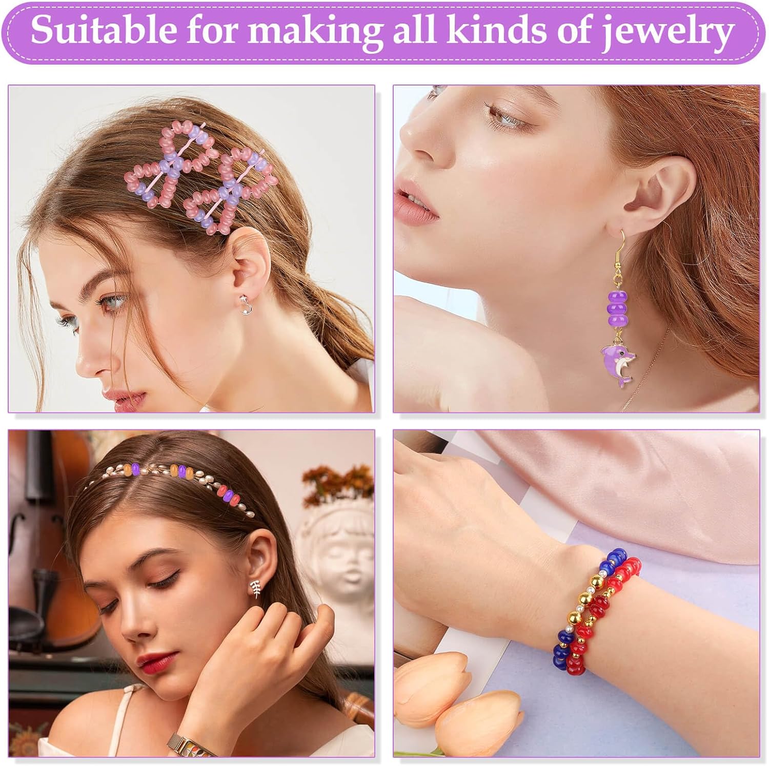 shynek 1120 Pieces Rondelle Beads for Jewelry Making, 28 Colors Glass Abacus Beads, Spacers for Bracelets, Jewelry Making and DIY Crafts, 5x8mm - Image 6