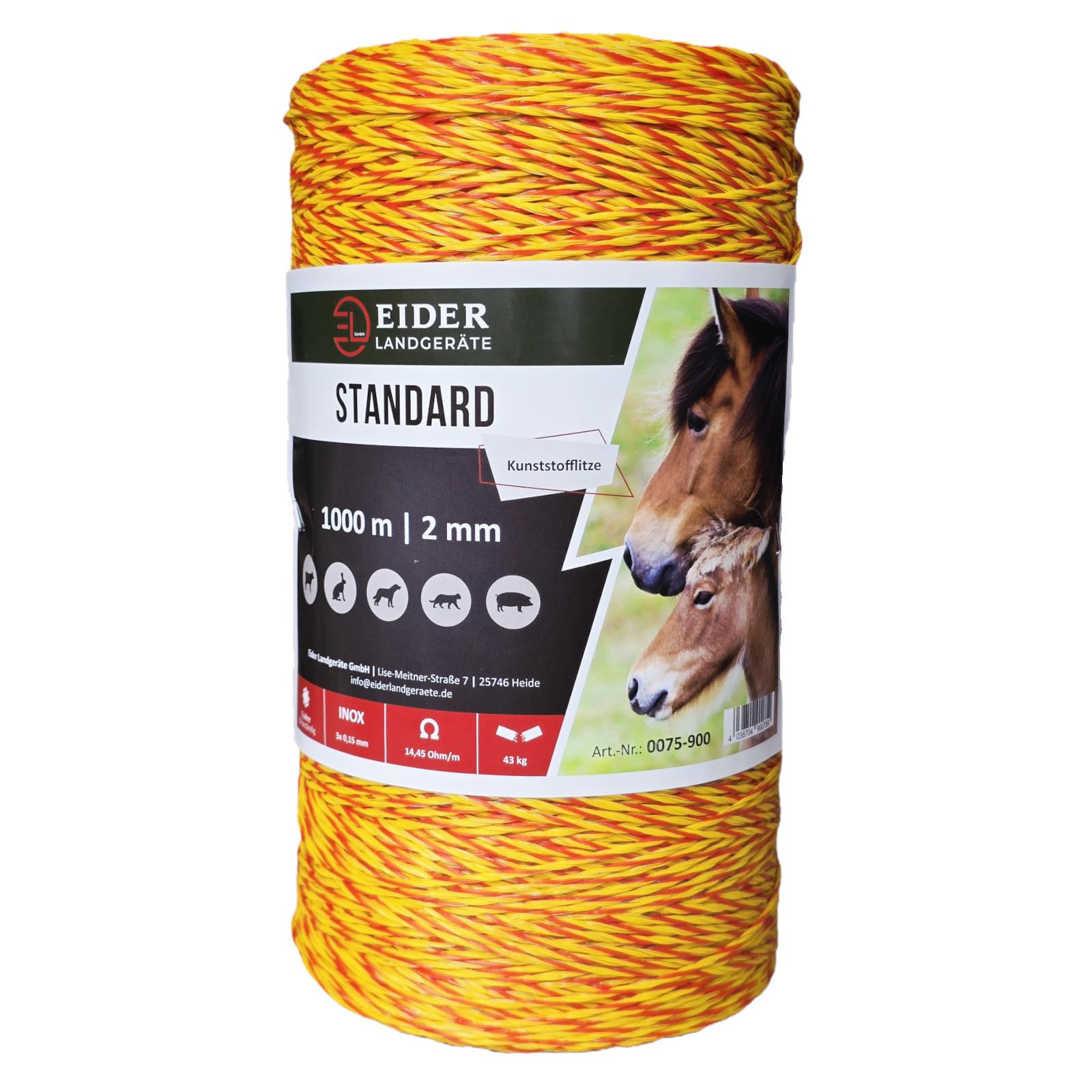 Corde pour clôture électrique Jumbo – Taille au choix 1000 m - 5000 m – Qualité de la marque Eider – Fabriqué en Allemagne