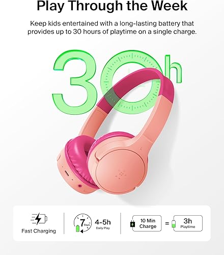 Miniatura 3 de Belkin SoundForm Mini con estuche - Auriculares inalámbricos Bluetooth para niños con vida útil de batería de 30H, límite de volumen seguro de 85dB,