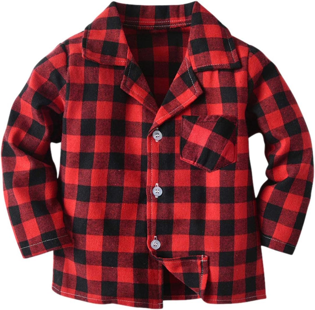 QZH.DUAO Christmas Family Pajamas Boy's & Girl's 2 Piece Plaid Sleepwear Loungewear Set, Black Red, 7-8 Years=Tag 140 - Image 2