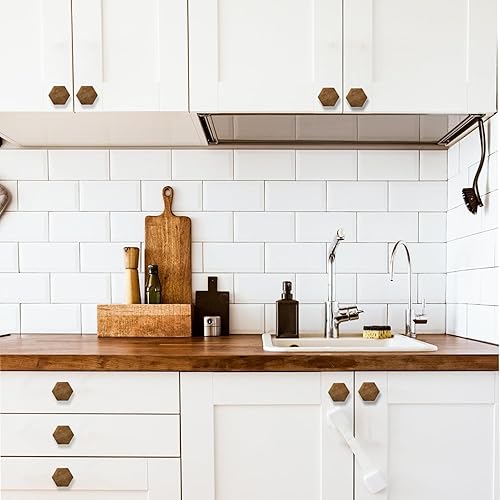 Miniatura 8 de RZDEAL Paquete de 4 pomos de latón antiguo de 1-110 pulgadas, pomos de latón macizo para gabinetes y tiradores hexagonales de bronce para cajón de