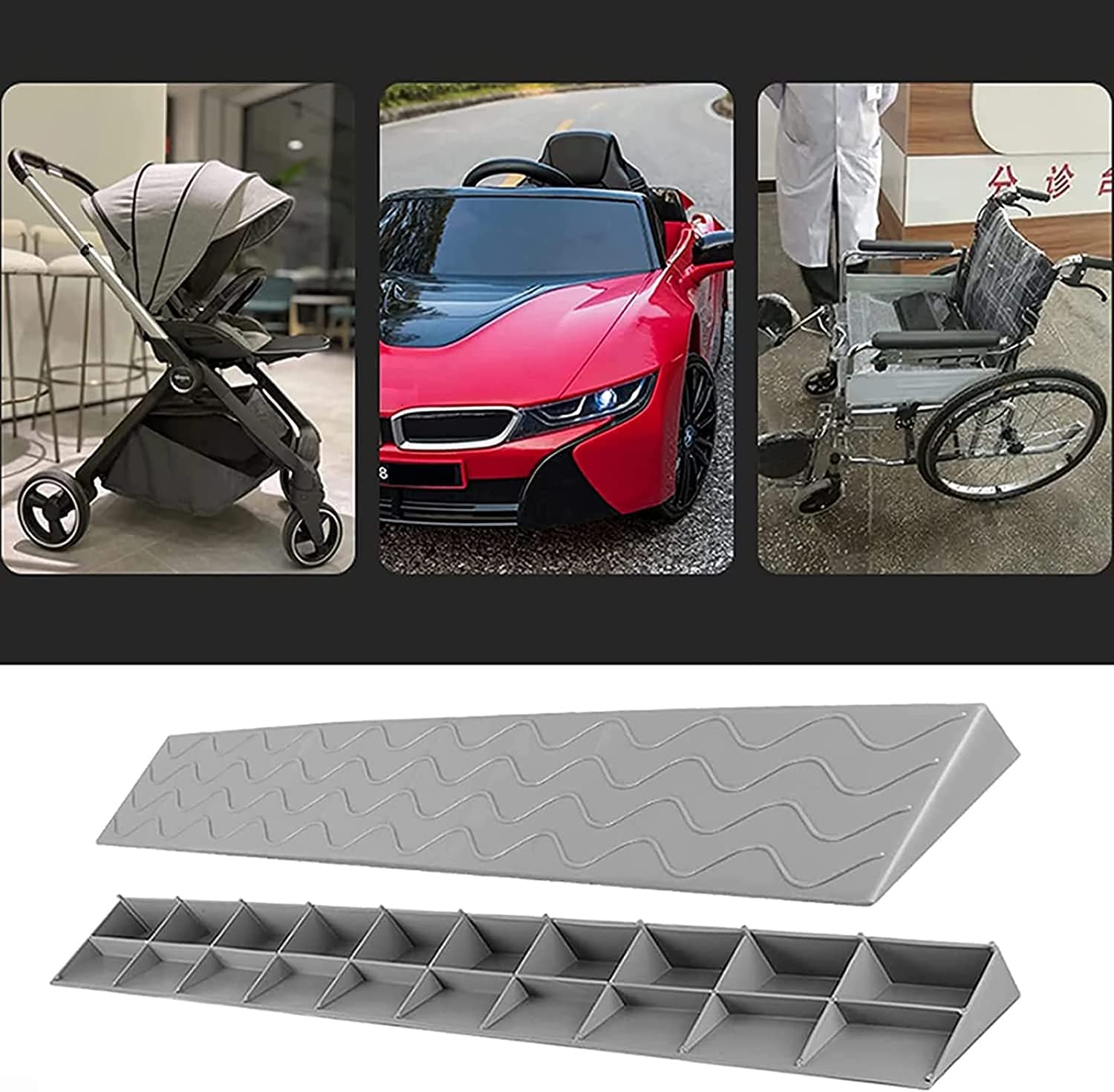 Rampas de umbral para Puertas, rampa elevada para sillas de Ruedas, rampas para aceras Interiores, rampas para aceras, para Interiores o Exteriores, baños, Puertas (Color: A, tamaño: 39,4 x