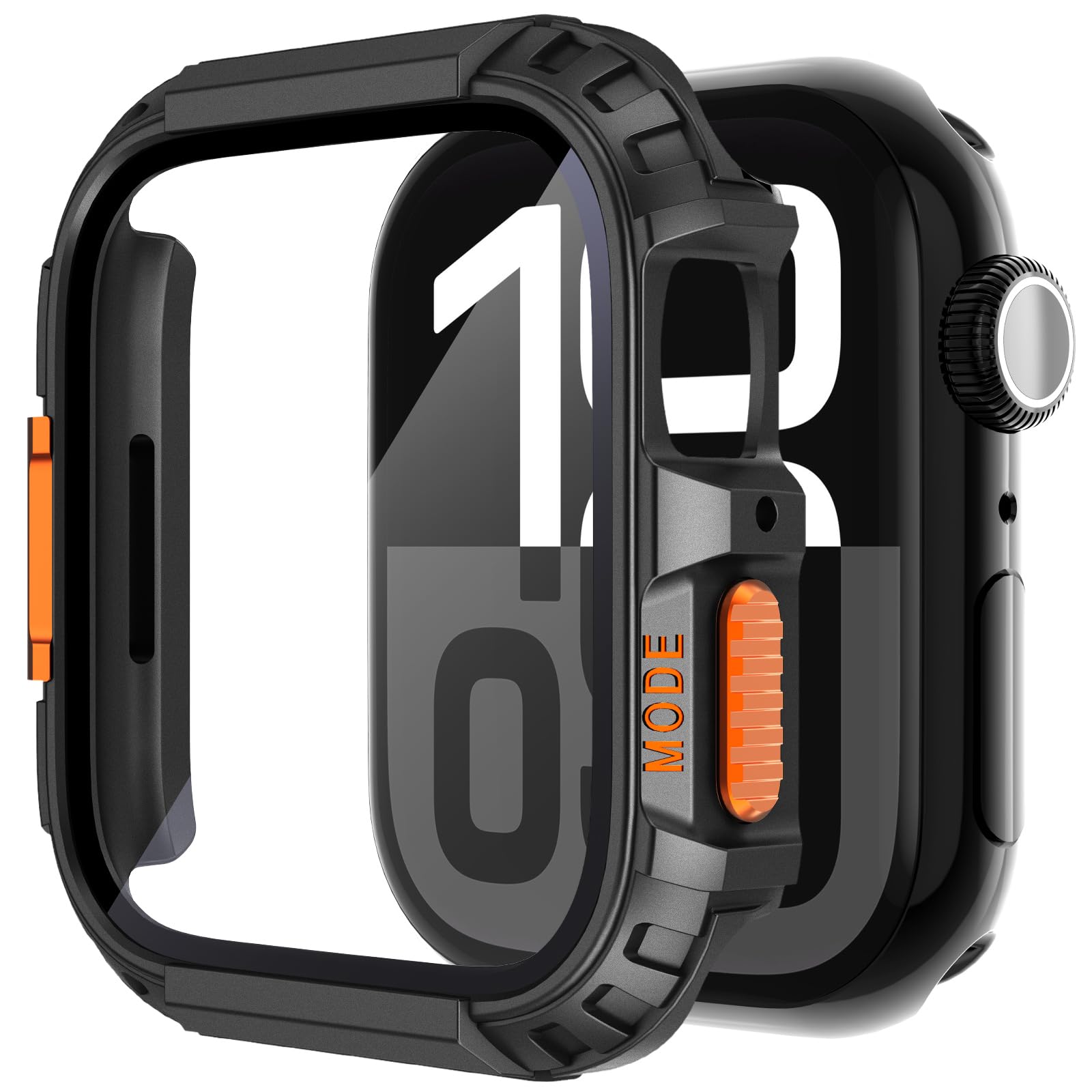Funda impermeable para Apple Watch 11 de 46 mm con parachoques negro y naranja 8