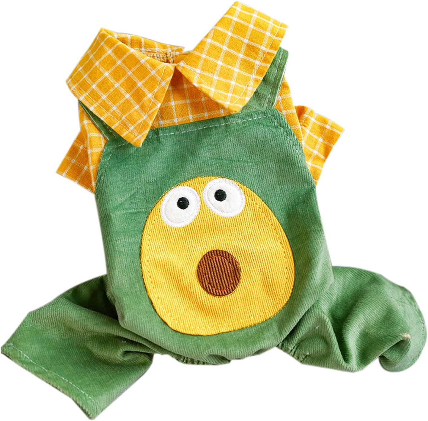 Dog Shirt Avocado Pattern Turn Down Collar Plaid Pet Clothes Cool Summer Costume Apparel Vest for Small Medium Dogs Cats Puppy