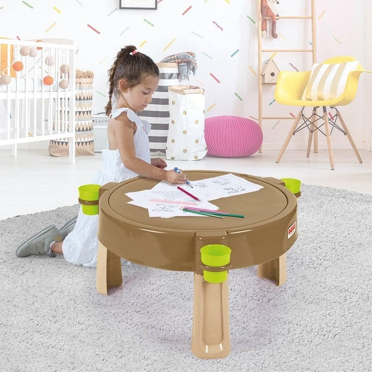 Dolu – Tavolo per Il Giardinaggio e la creatività in Sabbia e Acqua – Tavolo per attività o Giochi 4 in 1 con Scrivania e Lettino da Giardino per Bambini dai 2 ai 5 Anni - 80x80 cm