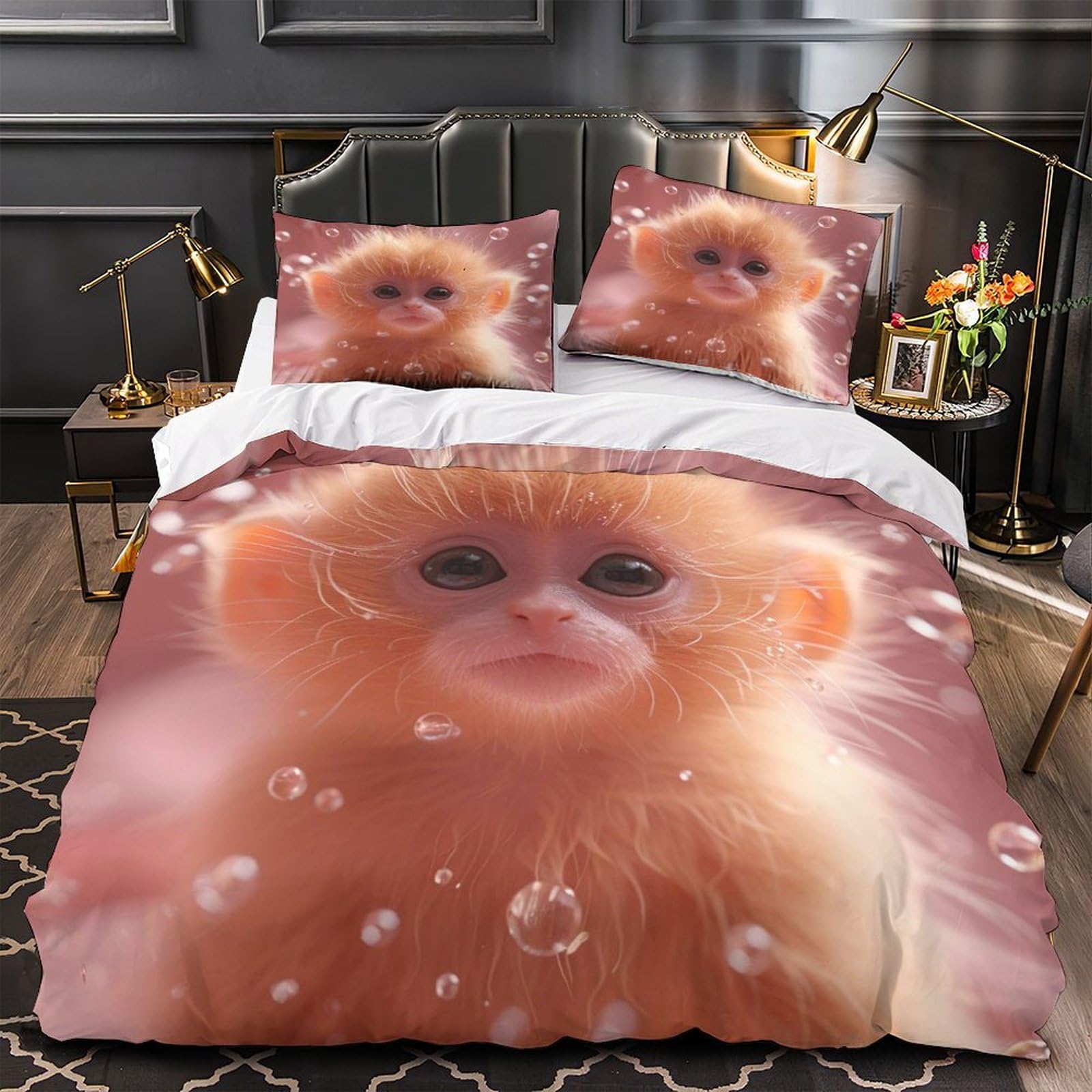 Housse de couette 3D bébé singe résistante et parure de lit douce zippée