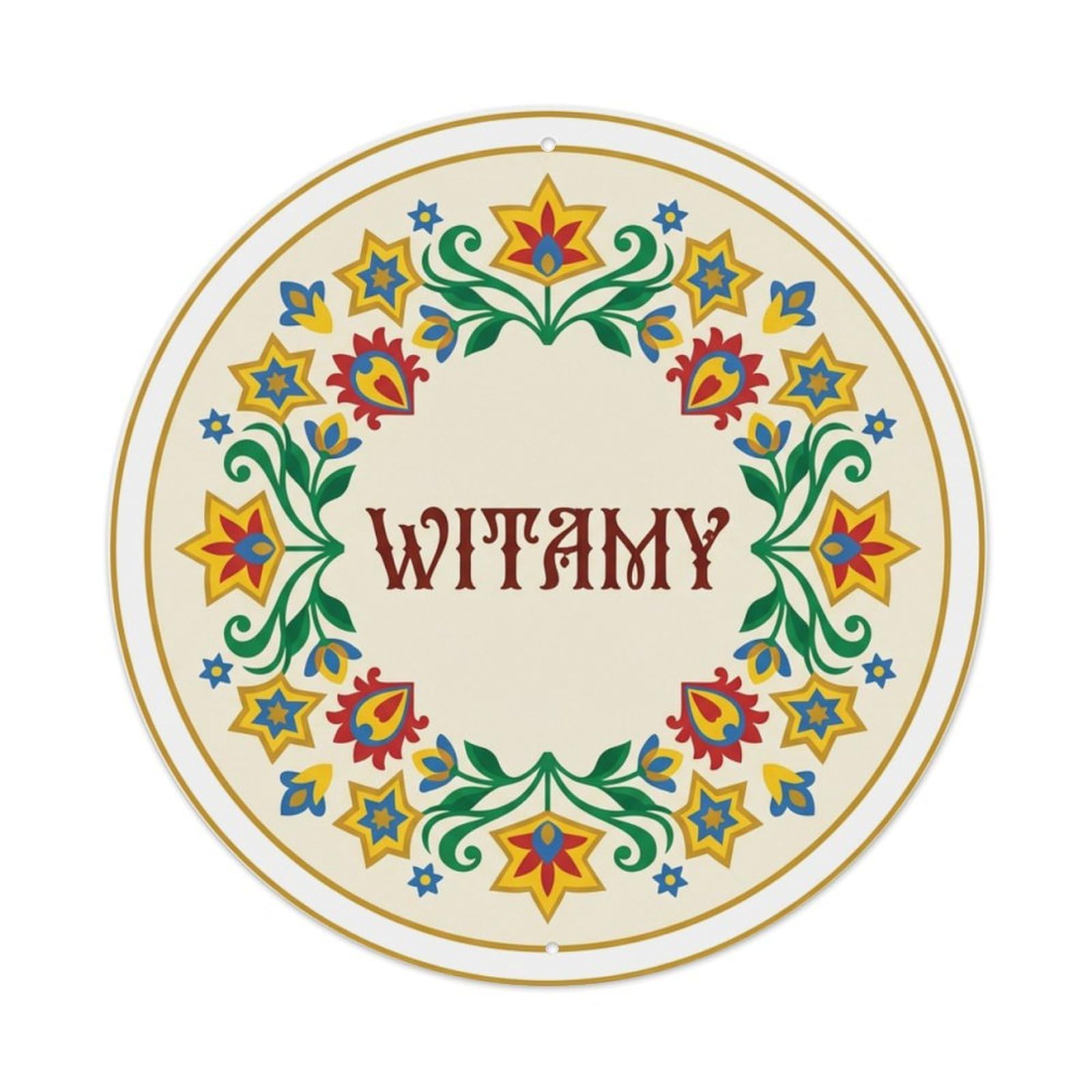 Fyrn Style Metal Tin Sign Vintage Polish Folk Art Witamy Welcome Star Wreath