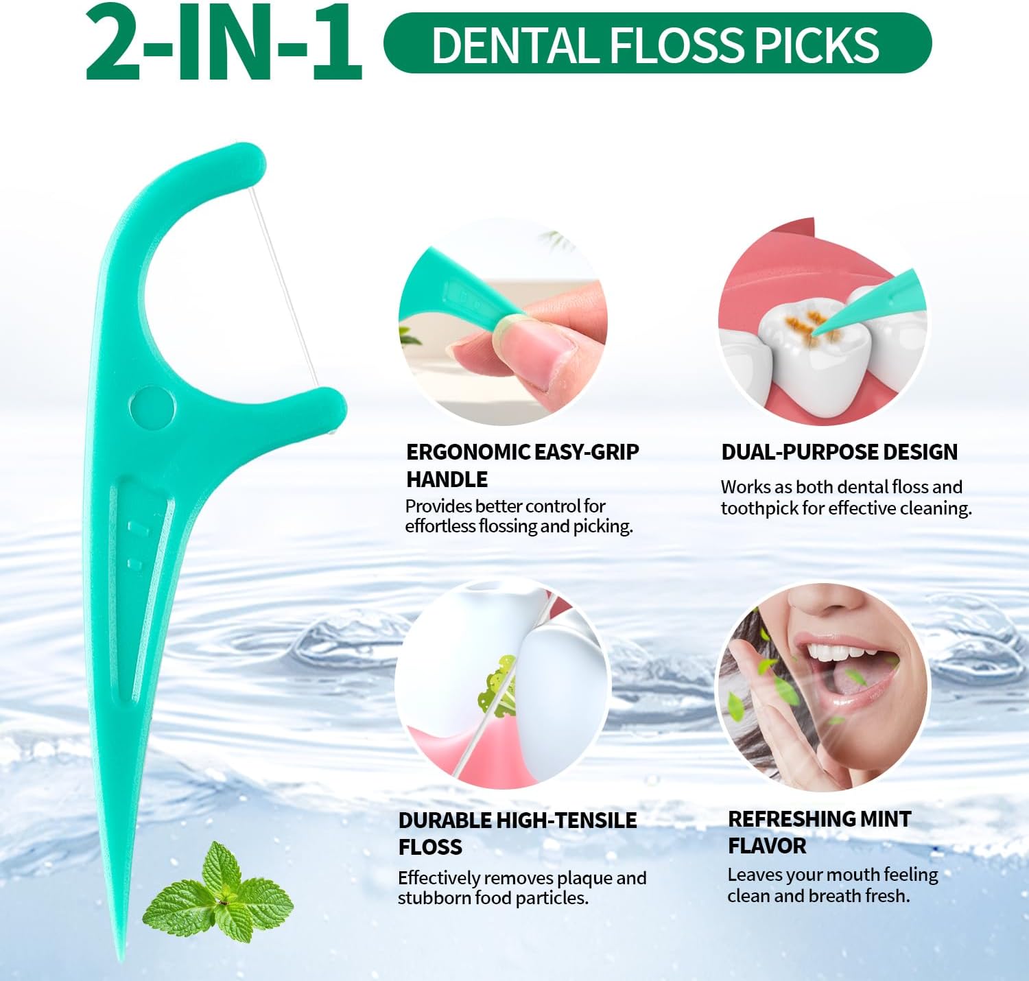Floss Picks, 300 Count Mint Dental Floss Picks, Toothpicks with 5 Travel Cases for Extra Convenience, Helps Prevent Cavities, Remove Plaque & Freshen Breath, Premium Floss Sticks for Family