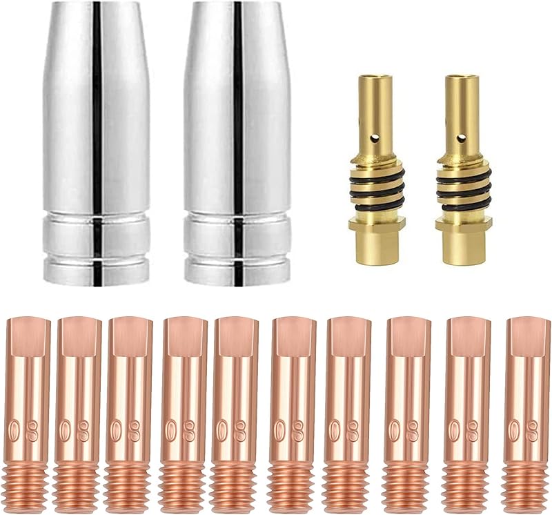 FORTON Mig Welding Gun Accessory Replacement Kit,10pcs Welding Tips 0.030" + 2pcs Gas Nozzles + 2pcs Gas Diffuser