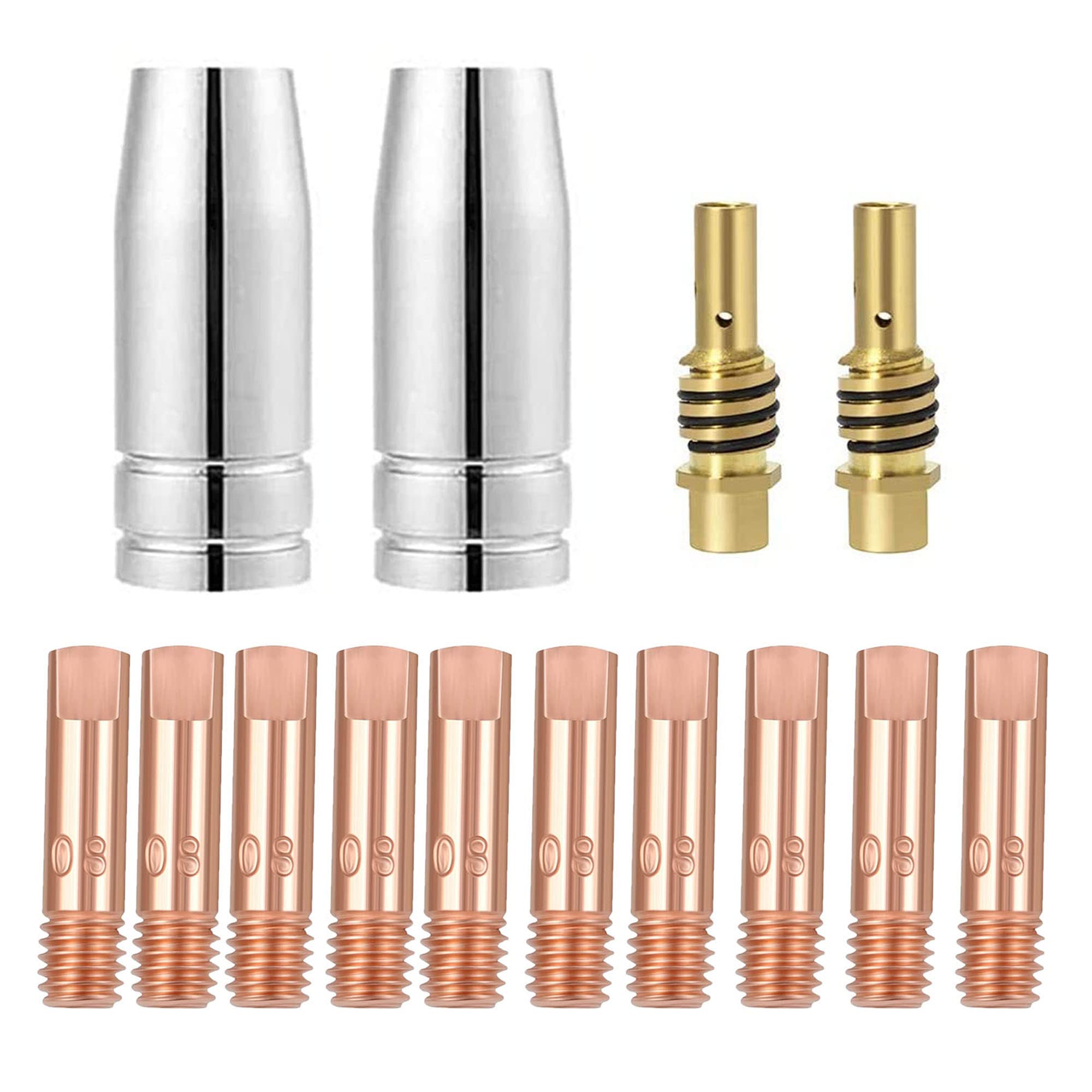 FORTON Mig Welding Gun Accessory Replacement Kit,10pcs Welding Tips 0.030" + 2pcs Gas Nozzles + 2pcs Gas Diffuser