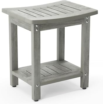 LUE BONA HDPS Shower Bench Seat, Shower Stool for Inside Shower Waterproof, Bath Spa Shower Foot Stool for Shaving Legs with Storage Shelf, Weather Resistant/Non-Slip/Indoor or Outdoor Use, Gray
