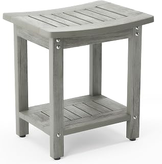 LUE BONA HDPS Shower Bench Seat, Shower Stool for Inside Shower Waterproof, Bath Spa Shower Foot Stool for Shaving Legs with Storage Shelf, Weather Resistant/Non-Slip/Indoor or Outdoor Use, Gray