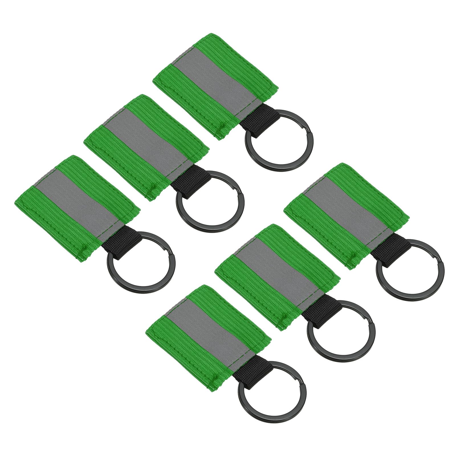 PATIKIL Reflective Keychain Tags, 6 Pack Reflective Zipper Pulls Nylon Keychain High Visibility Reflectors Tags for Backpack Pendant Dog Collar, Green