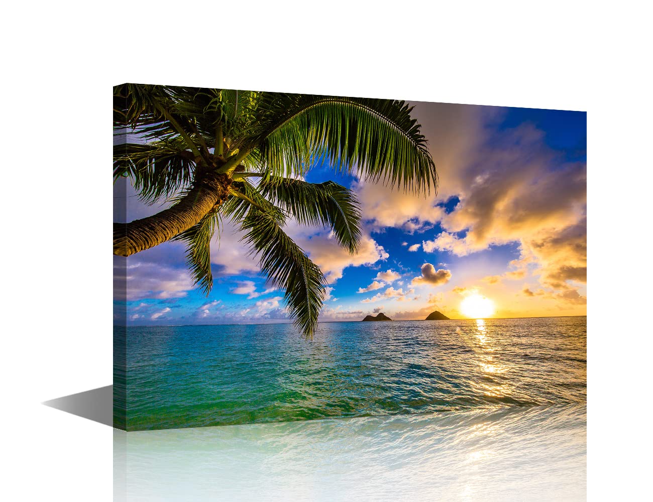 TISHIRON Canvas Wall Art Blue Sky White Cloud Beach Coconut Trees Prints Painting Stretched and Framed Paintings Ready to Hang for Home Decorations Office Wall Decor 18X12inch