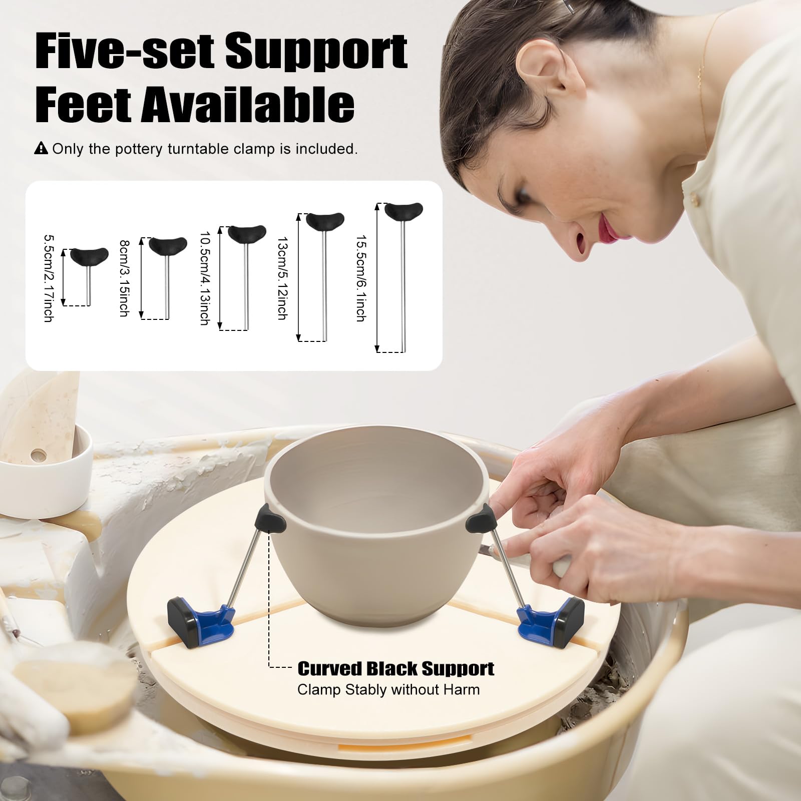 Madelynn Töpfermaschine Drehtellerklemme 39x4cm Verstellbare Drehtischklemme für Töpfermaschinen, Töpfer-Trimm-Drehteller-Klemme mit 5 Sets Stützfüße, für Familie, Schule, Töpferliebhaber
