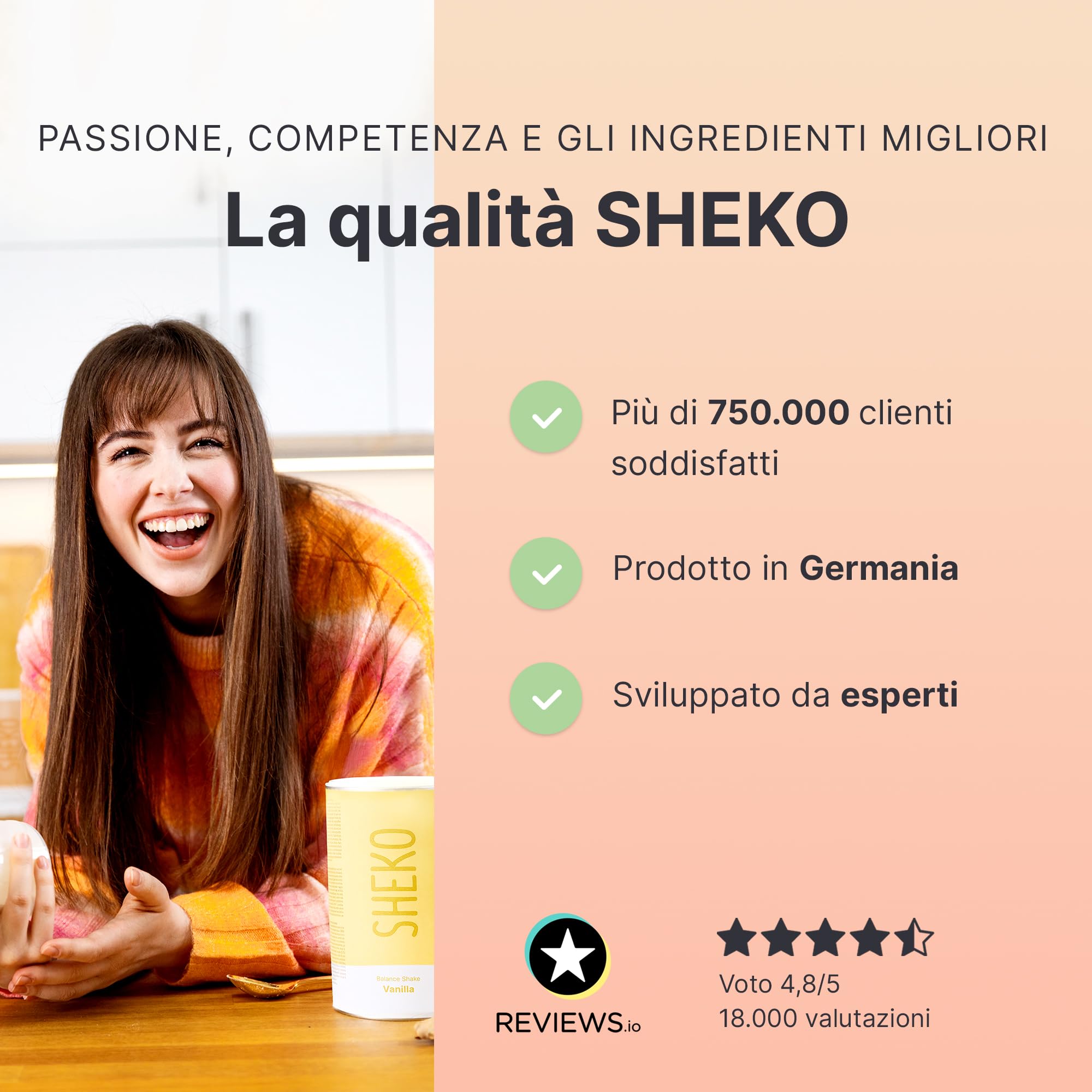 SHEKO Collagene Idrolizzato 450g - Natural Bioactive Collagen Powder - Peptidi di tipo 1, 2, 3 - Collagene in polvere - Qualità purissima - Solubilità ottimale - Proteine in polvere
