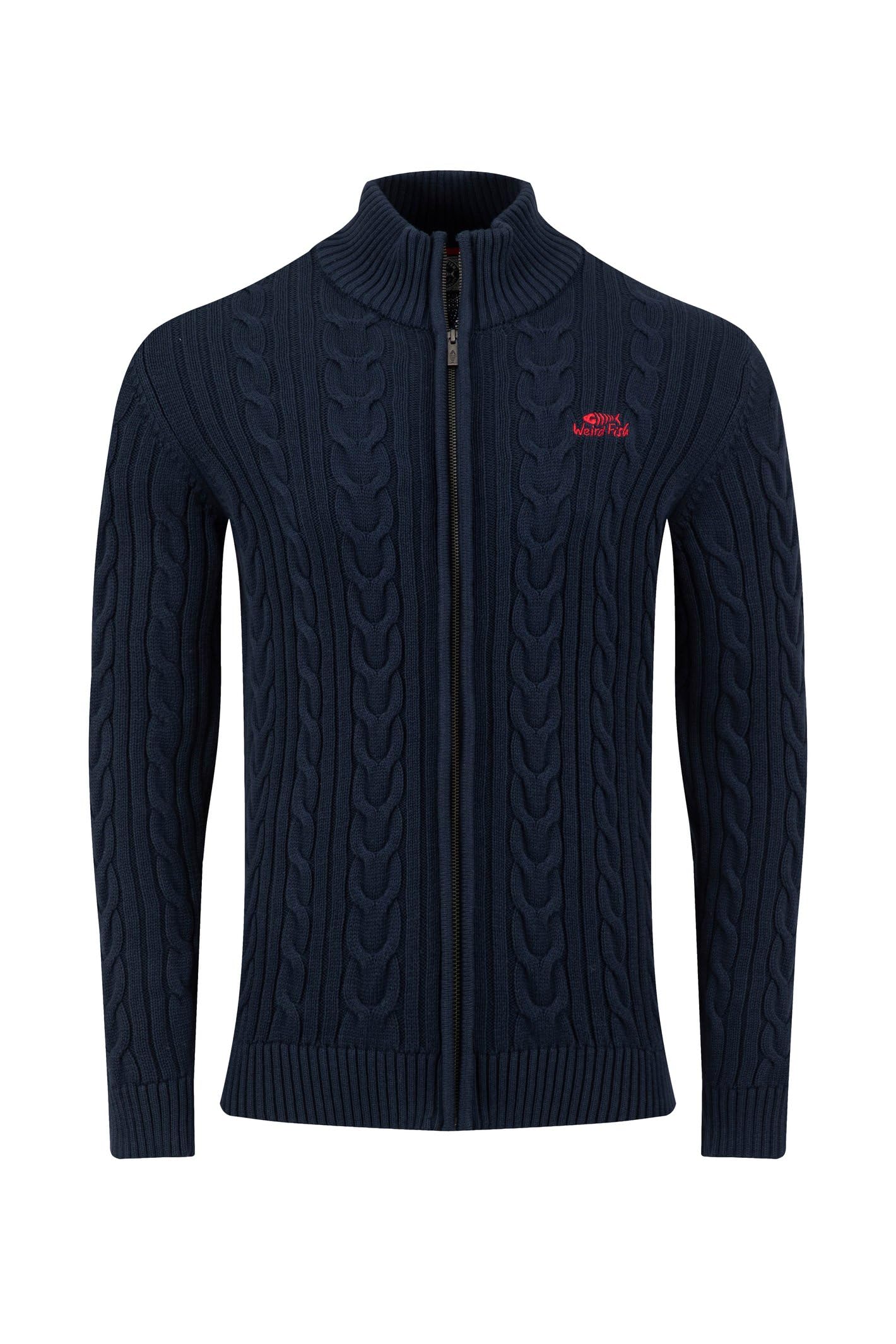 Weird Fish Men's Jumper - Full Zip Cable Knit - Navy - M