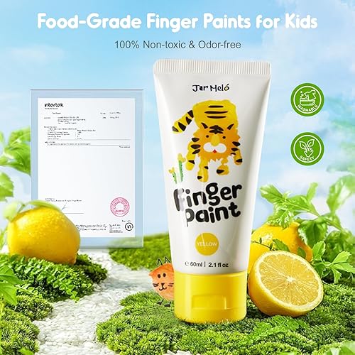 Miniatura 3 de Jar Melo Pinturas de dedos lavables para niños pequeños, 7 colores de gran capacidad (2.1 onzas líquidas), pintura de bebé no tóxica para manos y