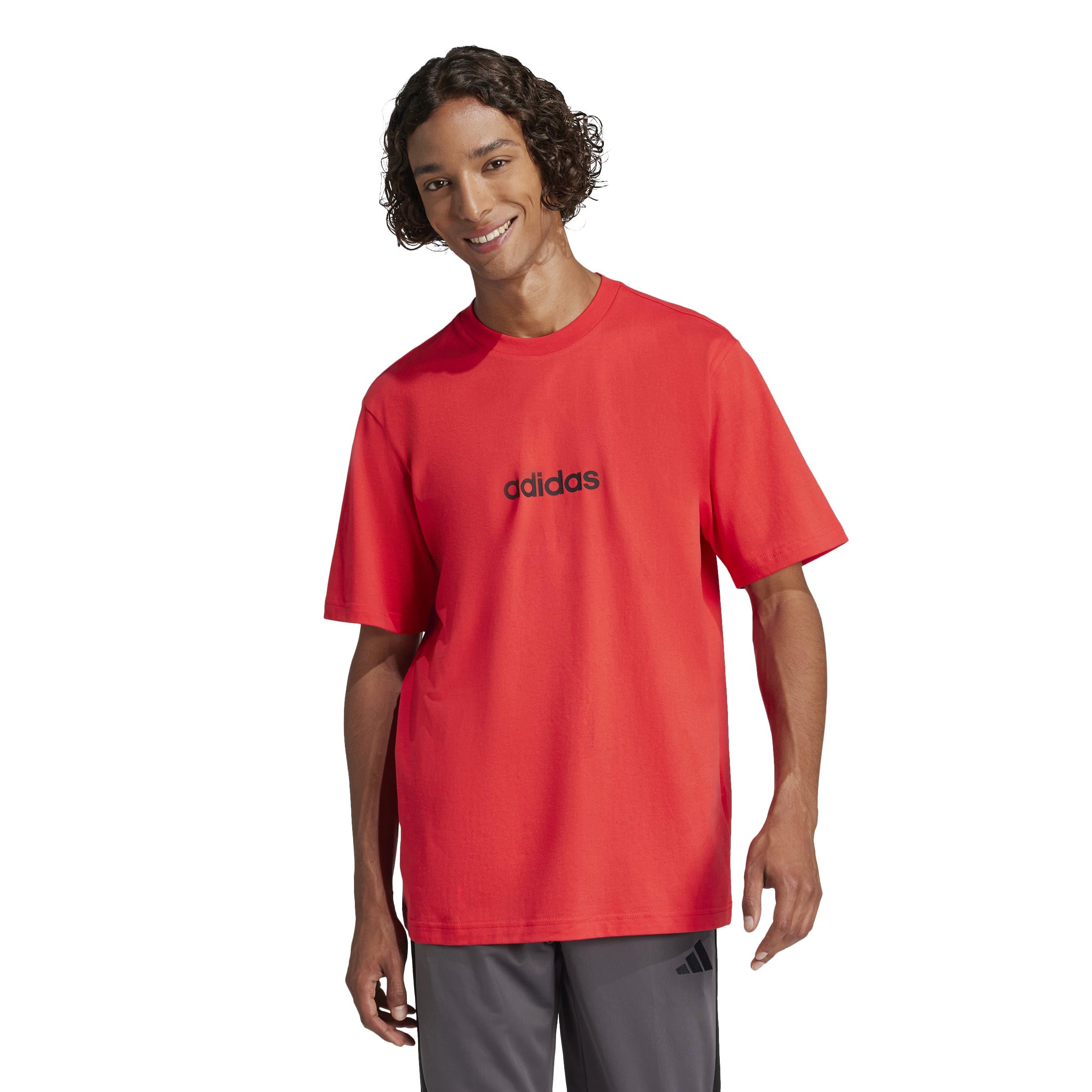 Adidas Originals Herren Essentials Linear Single Jersey T-Shirt, Pure Ruby/Black, S