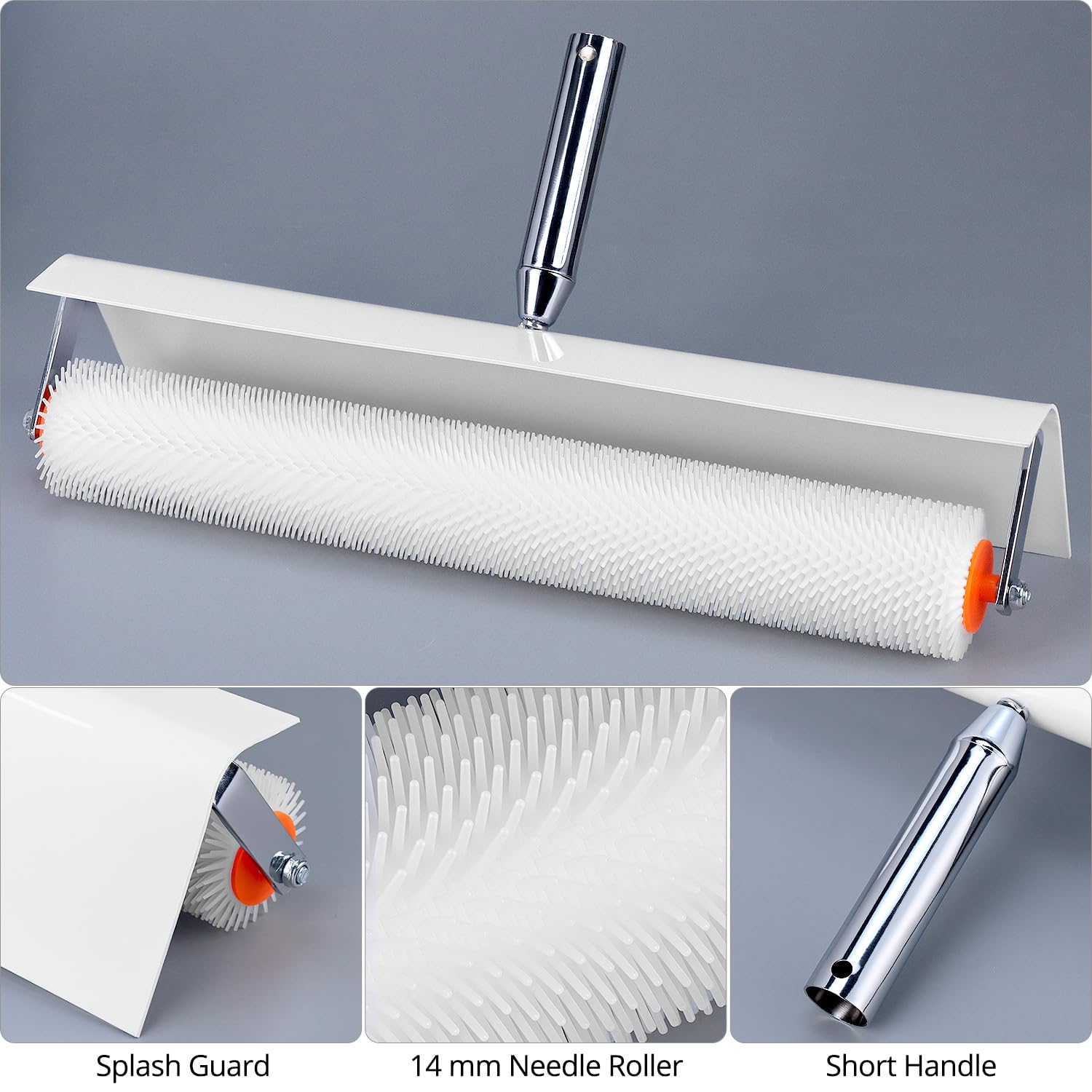 QWORK® Kit di Strumenti per Cemento Autolivellante, Gunite Spike Scarpe per epossidici Pavimenti,Rullo di ventilazione 50 cm con paraspruzzi