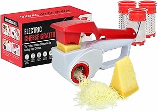 Electric Cheese Grater for Hard Cheeses (NOT Cheddar!) - JUST Amazing Deals Automatic Electric Handheld Rotary Cheese Grater Slicer for Parmesan Cheese, Cordless with Rechargable Battery (Red)