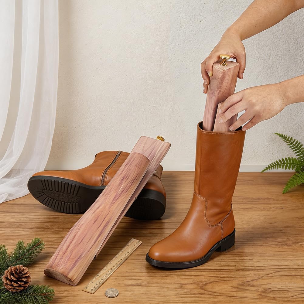 OLYCRAFT 1 Pair Cedar Boot Tree Shaft Shaper Cedar Wood Boot Tree Shaft Shaper Adjustable Boot Stretcher Calf Unisex Wooden Boot Inserts Tall Boot Inserts Shape Holders for Cowboy Riding Fashion Boots