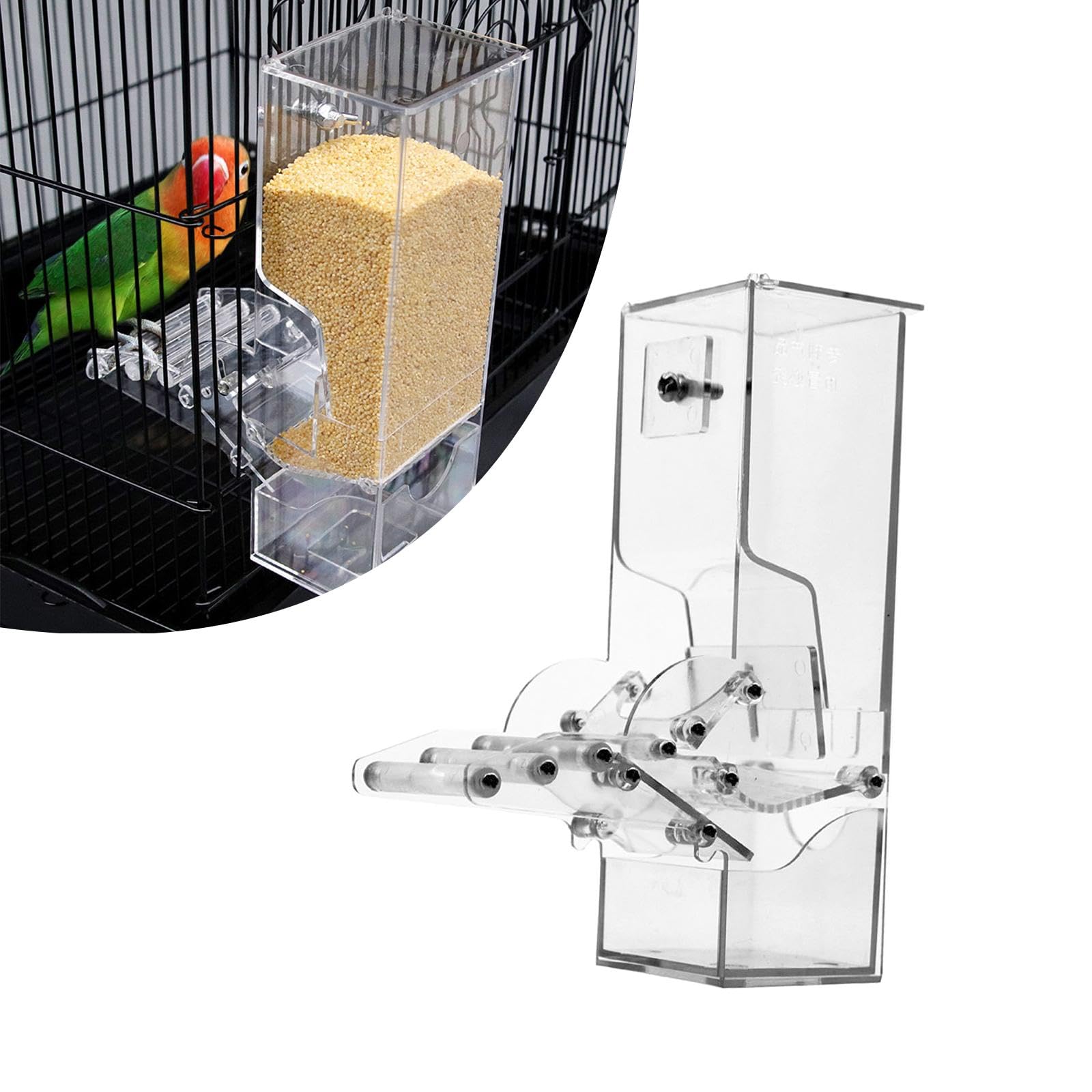 Mangeoire Oiseau Automatique pour Parrot Conteneur Aliments Suspendu sans Débordement Amovible avec Poteau Adaptée au Nourrissage des Perruches