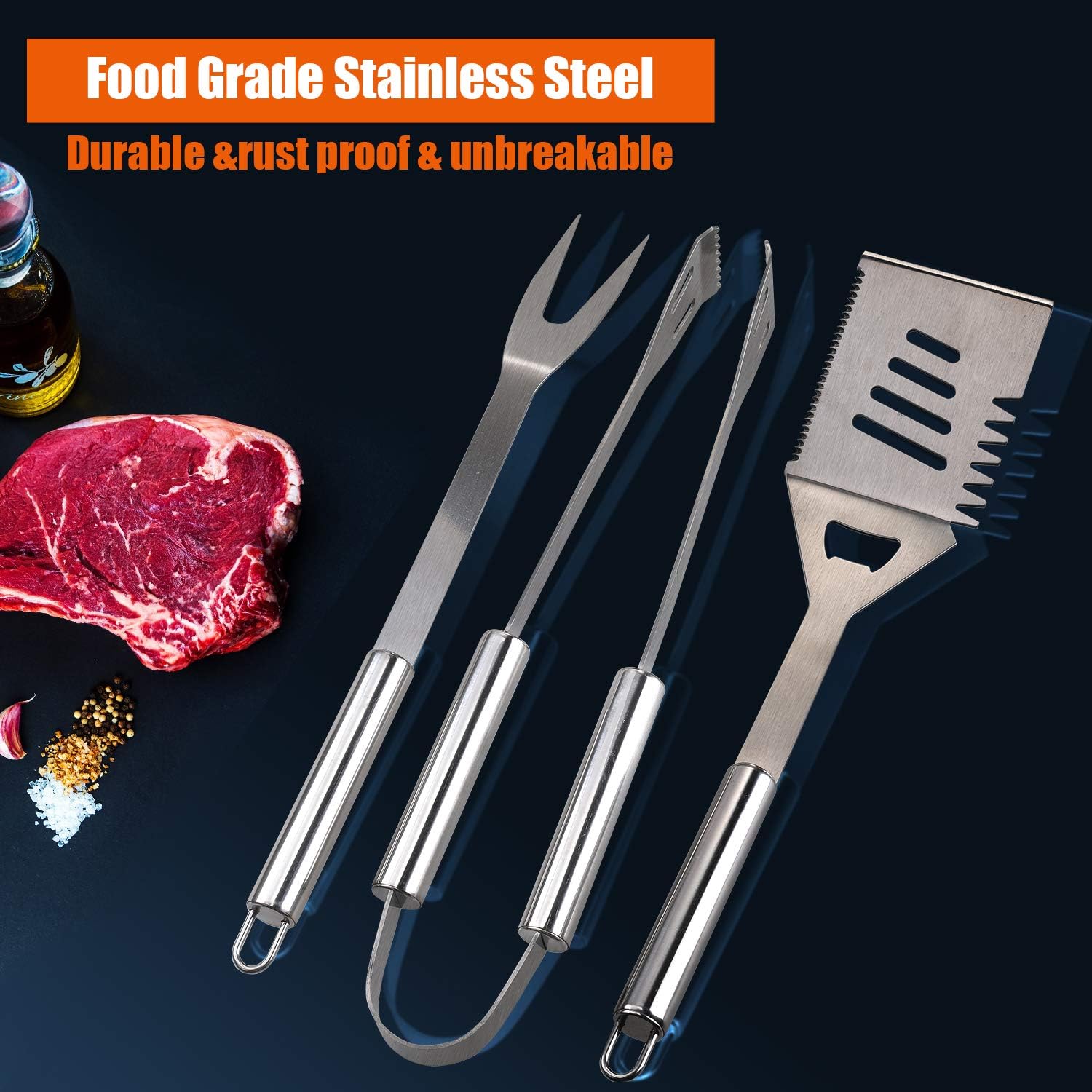 Anpro Grilling Accessories Grill Kit- Grill Set, Grilling Utensil Set, BBQ Accessories, BBQ Kit, BBQ Grill Tools, Grilling Gifts for Men, Smoker, Camping, Kitchen, Stainless Steel, 31 pcs