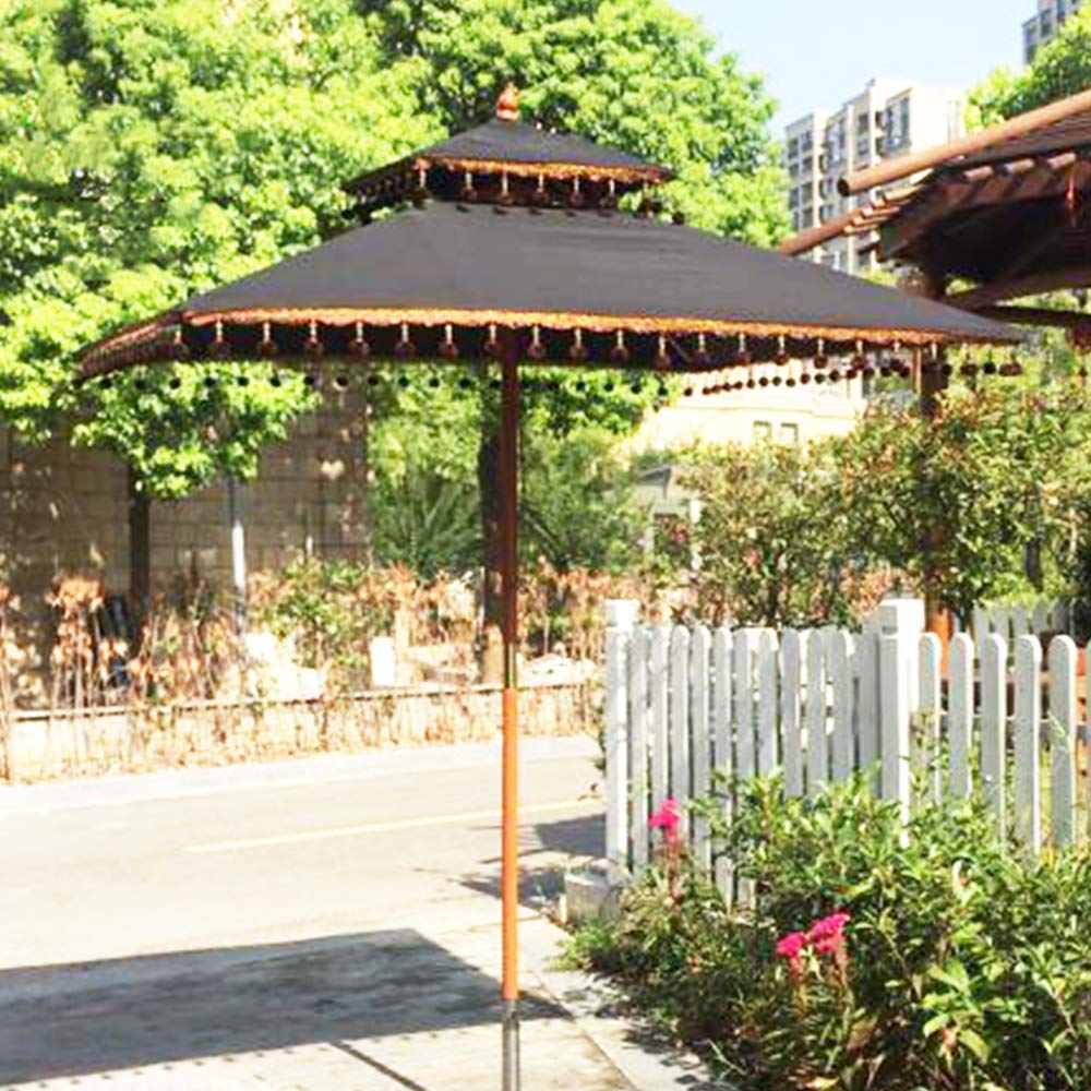 JYCCH Sombrilla de jardín de Madera | 1,8x1,8m| Altura 2,5m| Paraguas para sombrilla de Patio, protección a Prueba de Viento, sombrillas Grandes para Playa con Flecos para Exteriores - C