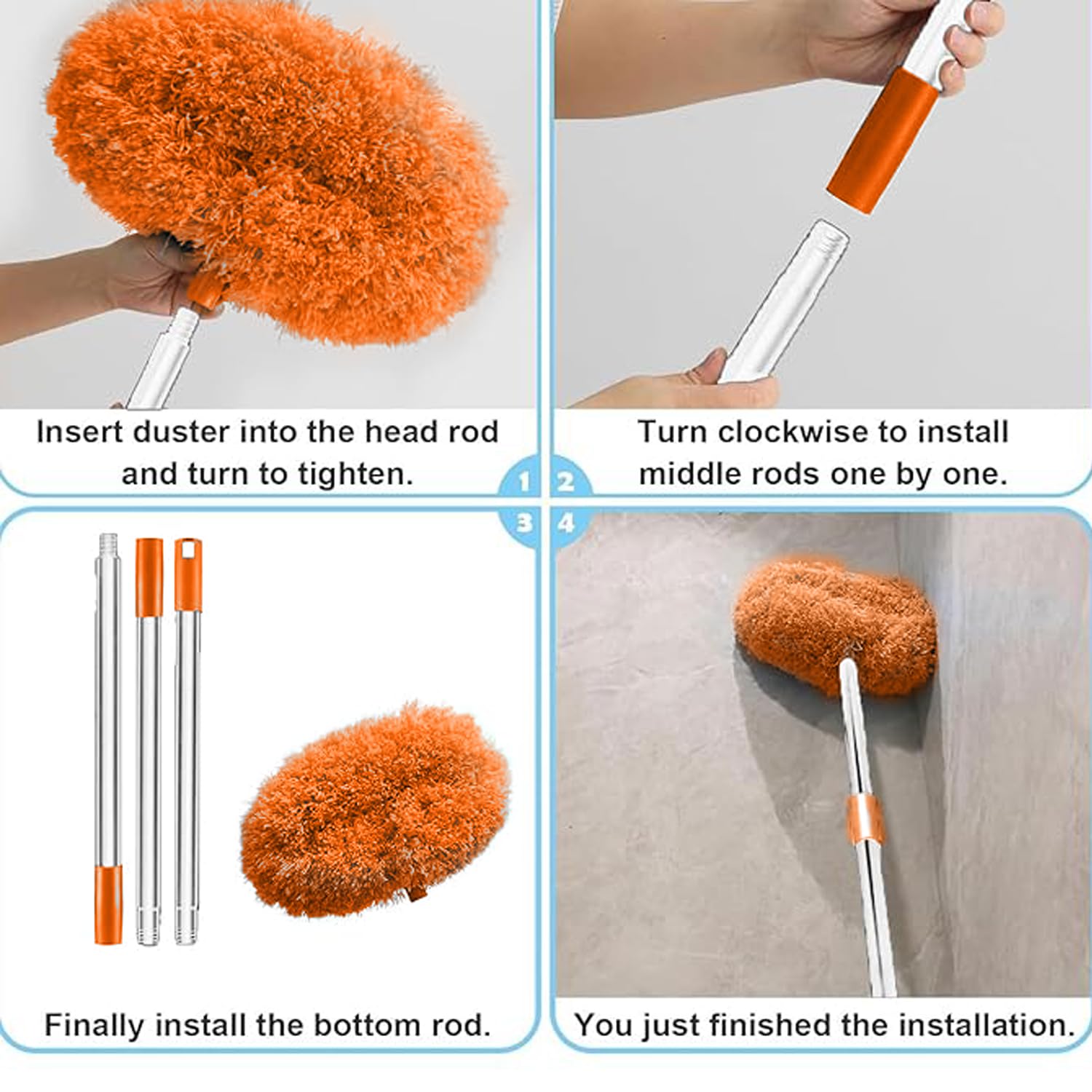 Maxoshine Fan Cleaner Brush with Long Rod Flexible Fan Cleaning Mop Microfiber Dust Cleaner Foldable Duster Microfiber Duster for Cleaning of Home, Kitchen, Car (Orange+Yellow) 4