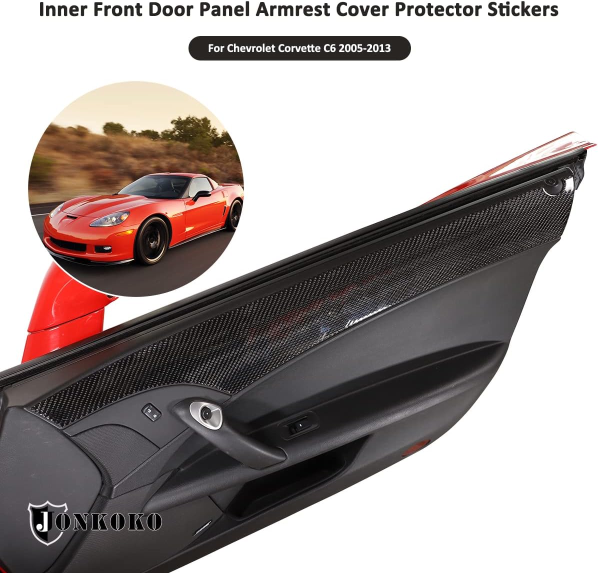 2Pcs Carbon Fiber Inner Front Door Panel Armrest Cover Trim Interior Decoration For Chevrolet Corvette C6 2005-2013 Car Inner Door Panel Trim Sticker Accessories (Black)