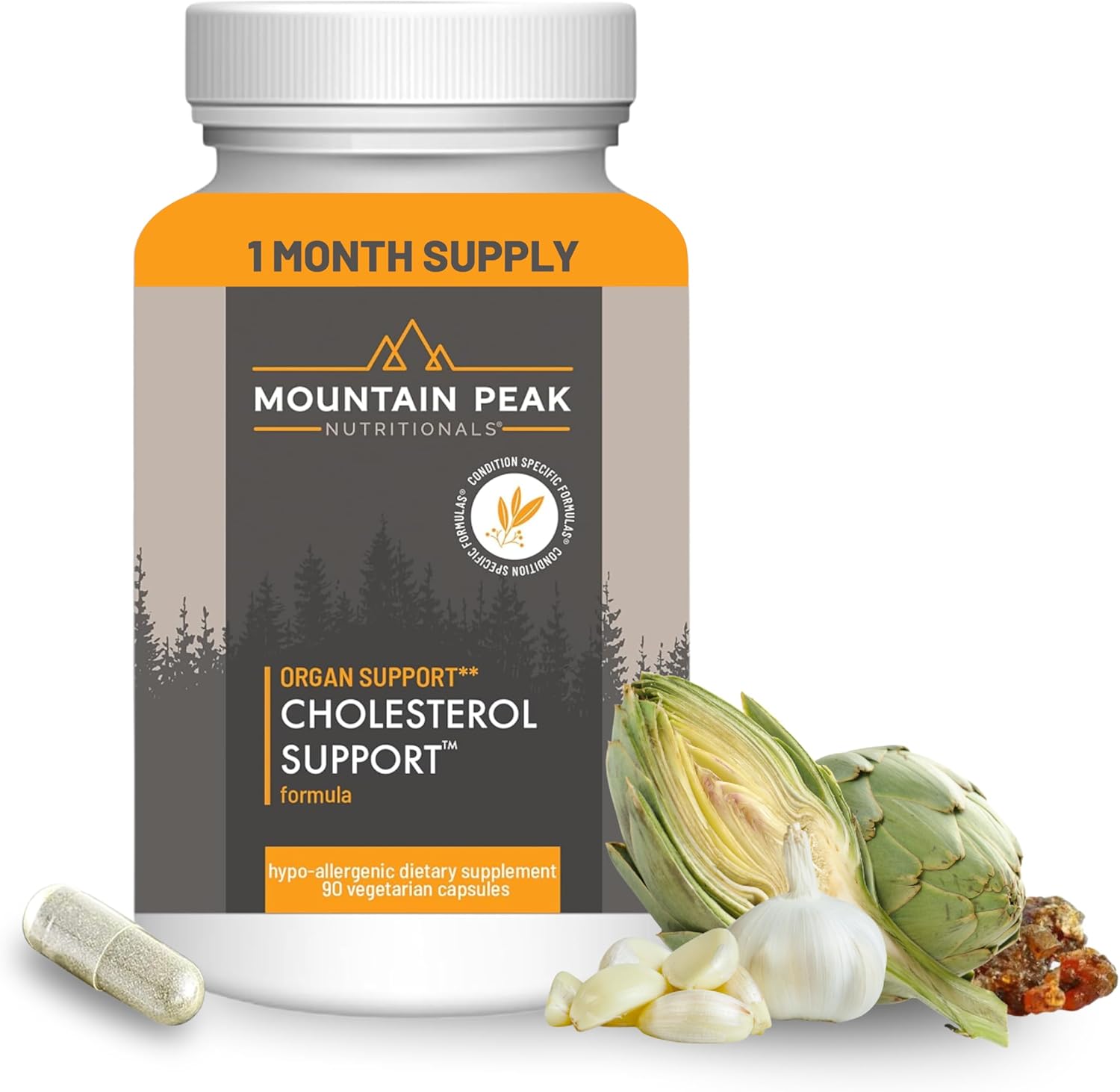 Mountain Peak Nutritionals Cholesterol Support Supplement - with Artichoke Extract, CoQ10, & Red Yeast Rice - Plant-Based Formula Supports Heart Health & Healthy Lipid Levels (90 Vegetarian Capsules)