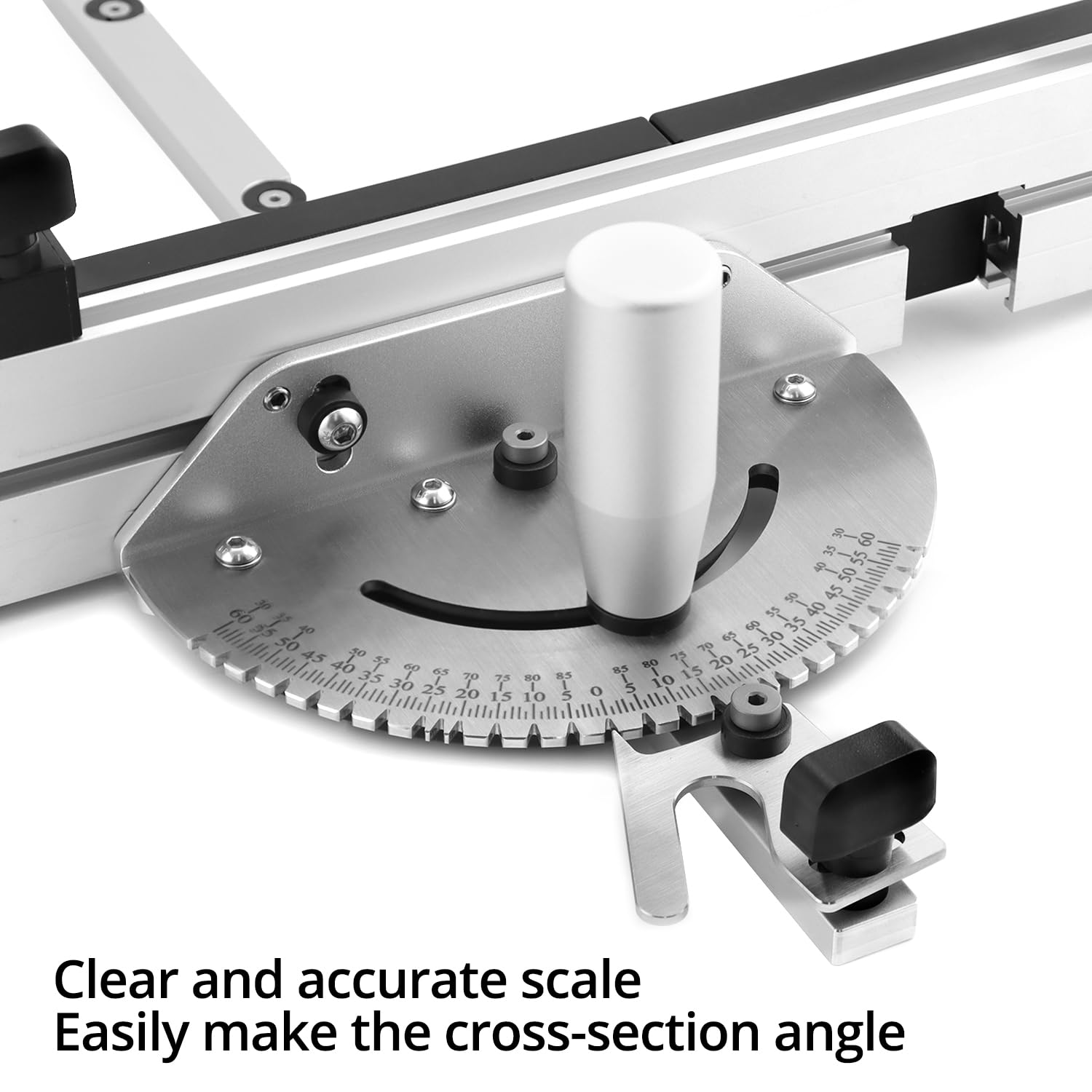 QWORK® Tope de ángulo de calibre de inglete para sierra de mesa, 0-60 grados, aleación de aluminio, tope abatible, 450 mm